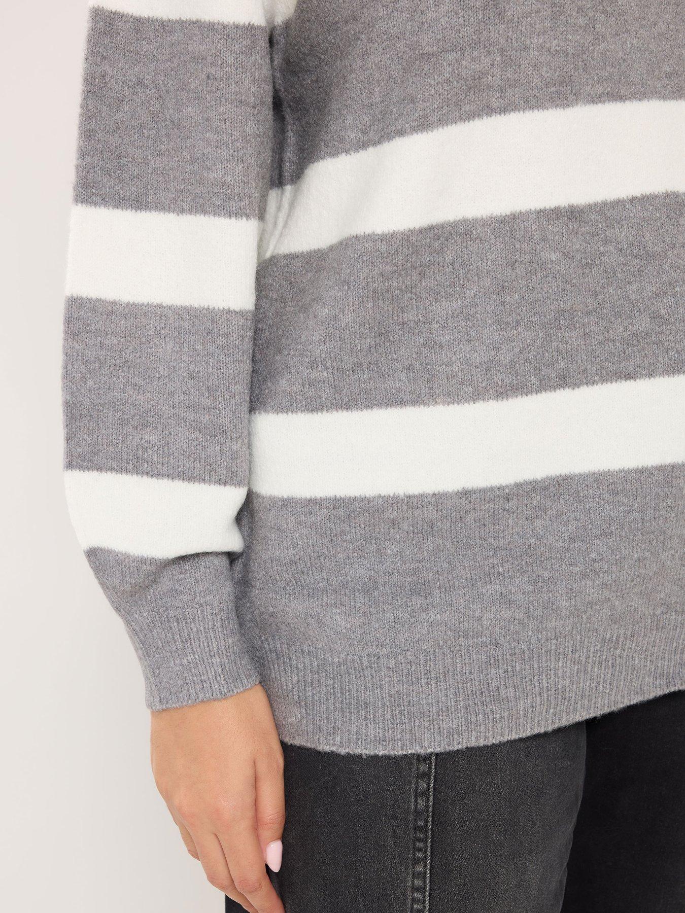 Image 4 of 4 of Yours Womens V-Neck Stripe Jumper - Grey