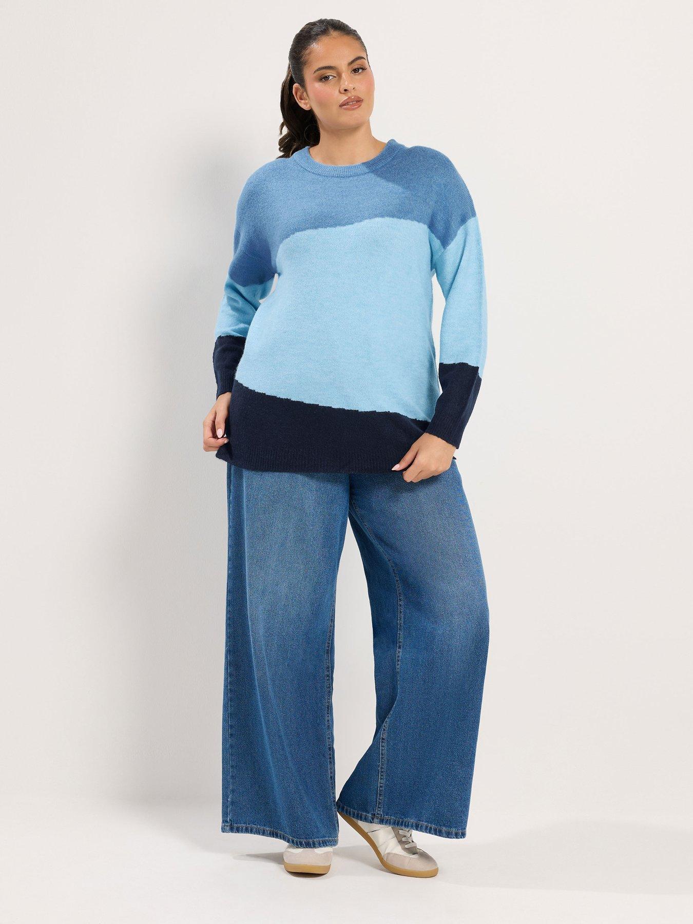 Image 3 of 4 of Yours Curve Colourblock Flash Yarn Jumper
