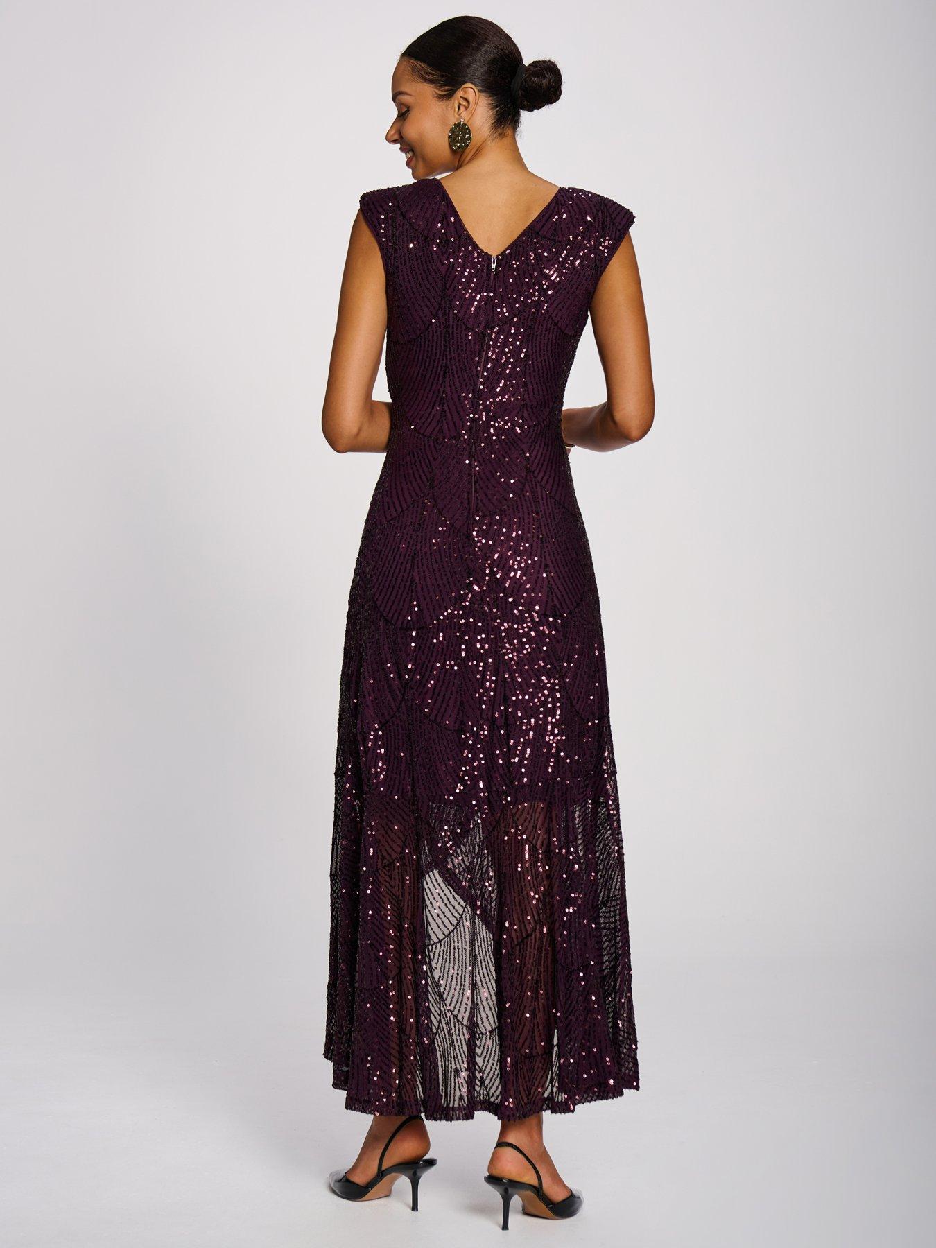 Image 2 of 7 of Jolie Moi Womens Sequin V Neckline Maxi Dress - Purple
