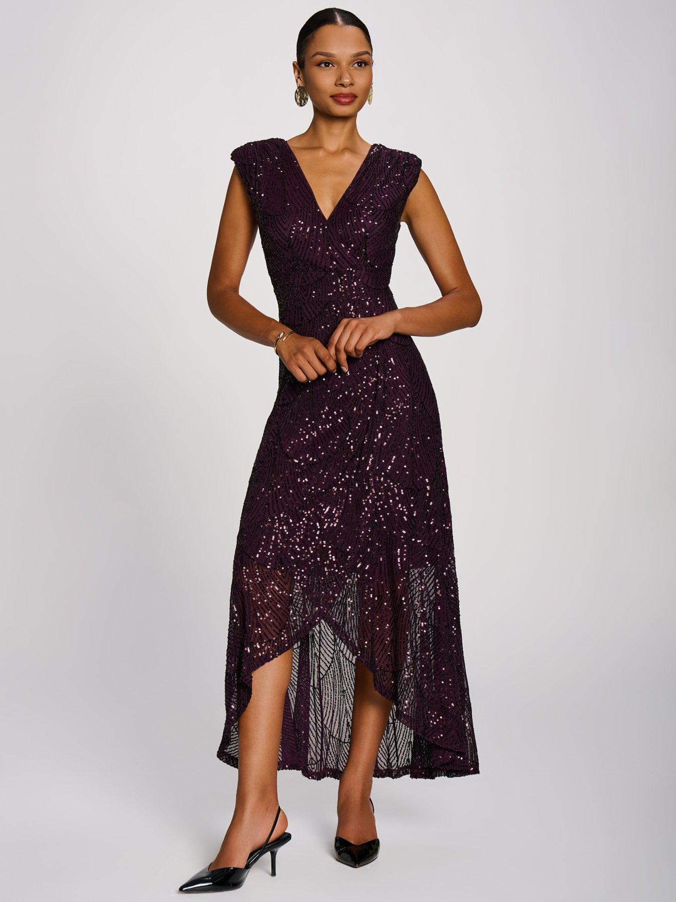 Image 5 of 7 of Jolie Moi Womens Sequin V Neckline Maxi Dress - Purple