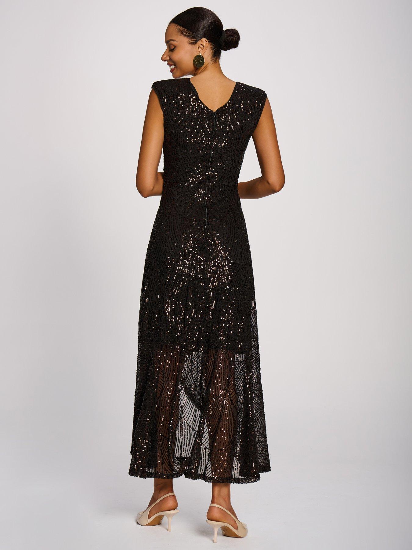 Image 2 of 7 of Jolie Moi Womens Sequin V-Neck High-Low Hem Maxi Dress - Brown