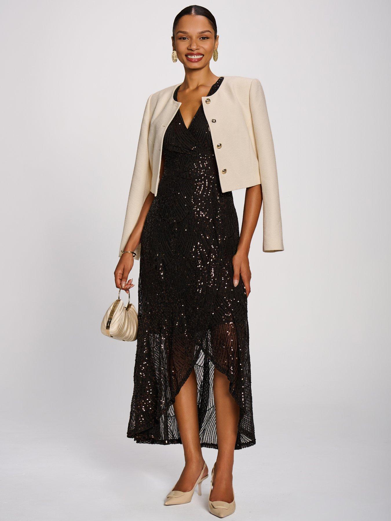Image 3 of 7 of Jolie Moi Womens Sequin V-Neck High-Low Hem Maxi Dress - Brown