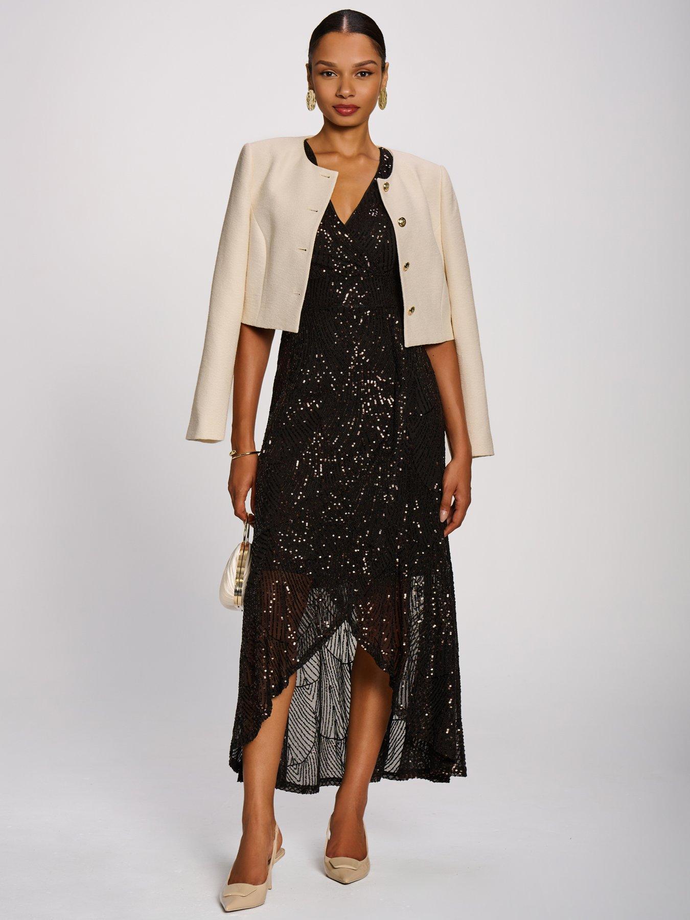 Image 6 of 7 of Jolie Moi Womens Sequin V-Neck High-Low Hem Maxi Dress - Brown