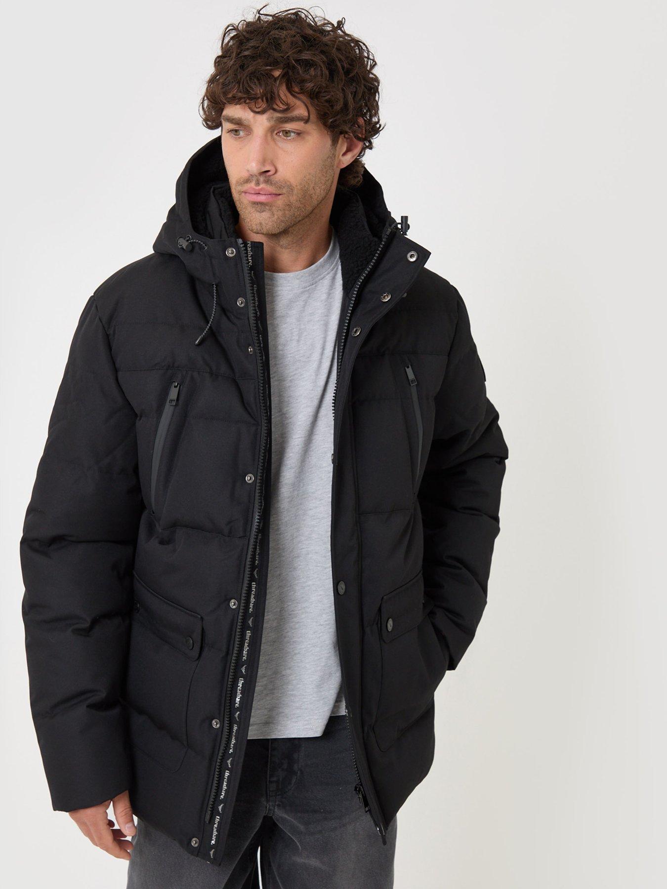 Image 1 of 5 of Threadbare Mens Maplewood Padded Hooded Zip And Popper Jacket - Black