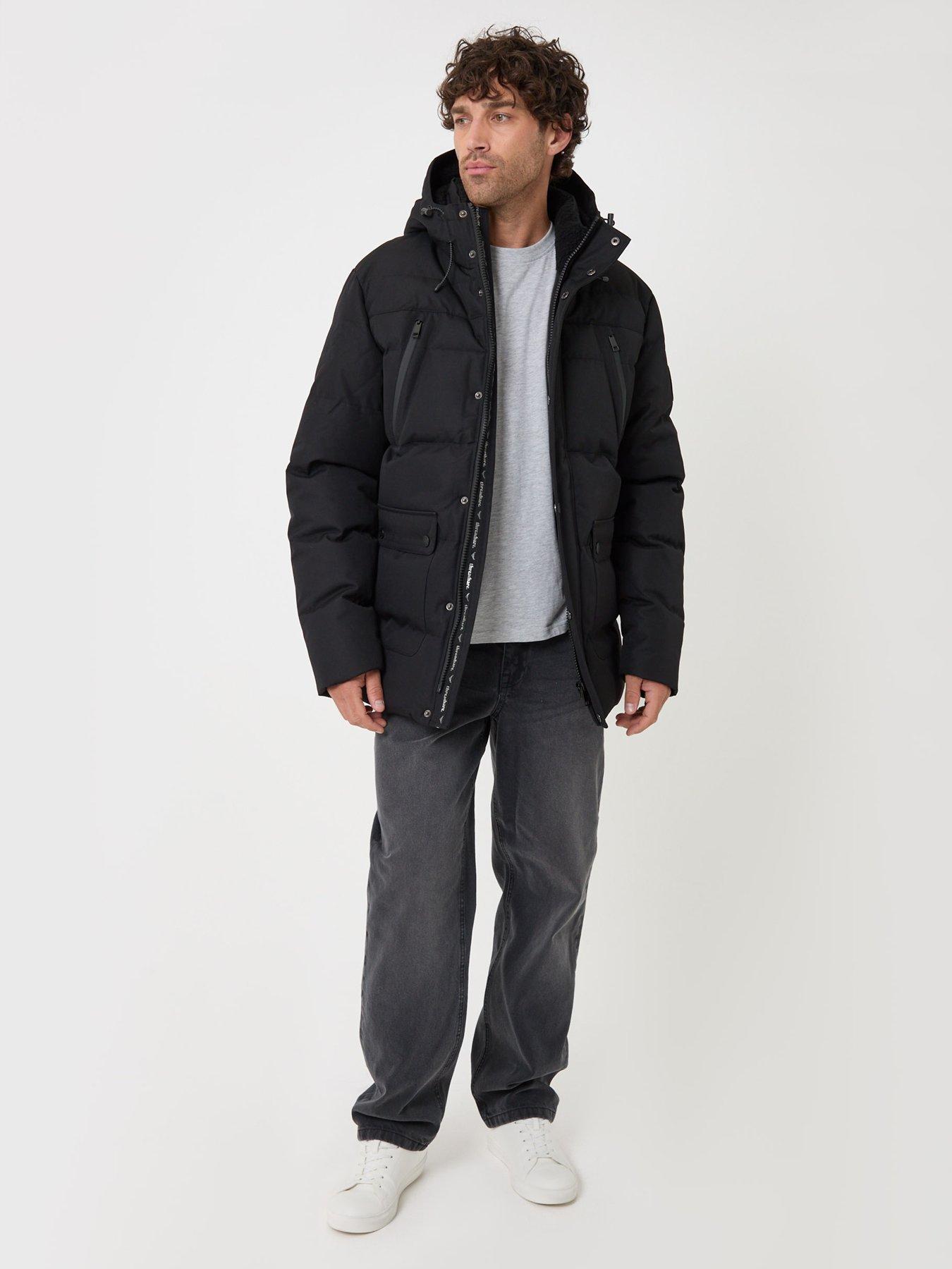 Image 3 of 5 of Threadbare Mens Maplewood Padded Hooded Zip And Popper Jacket - Black