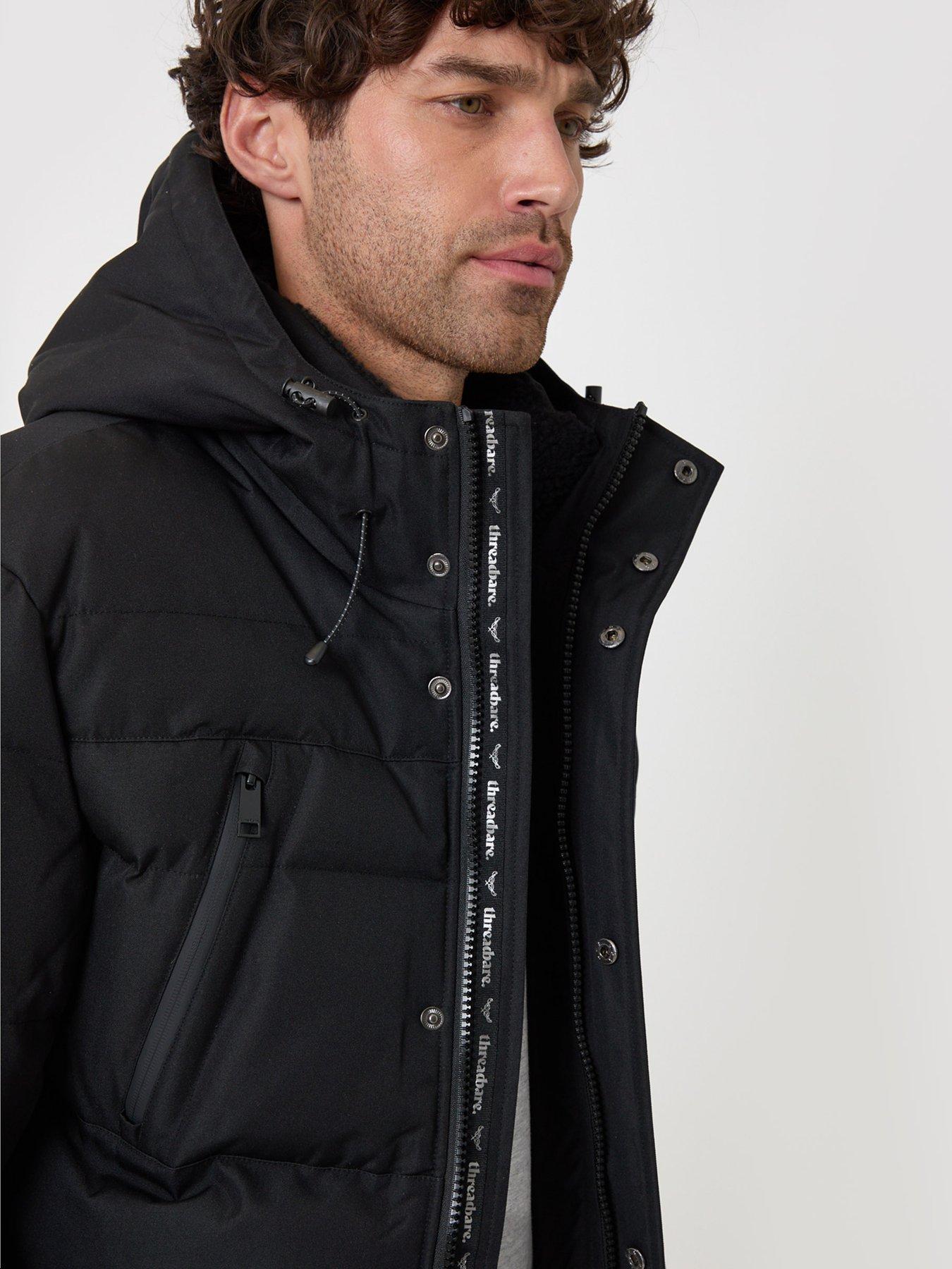 Image 4 of 5 of Threadbare Mens Maplewood Padded Hooded Zip And Popper Jacket - Black