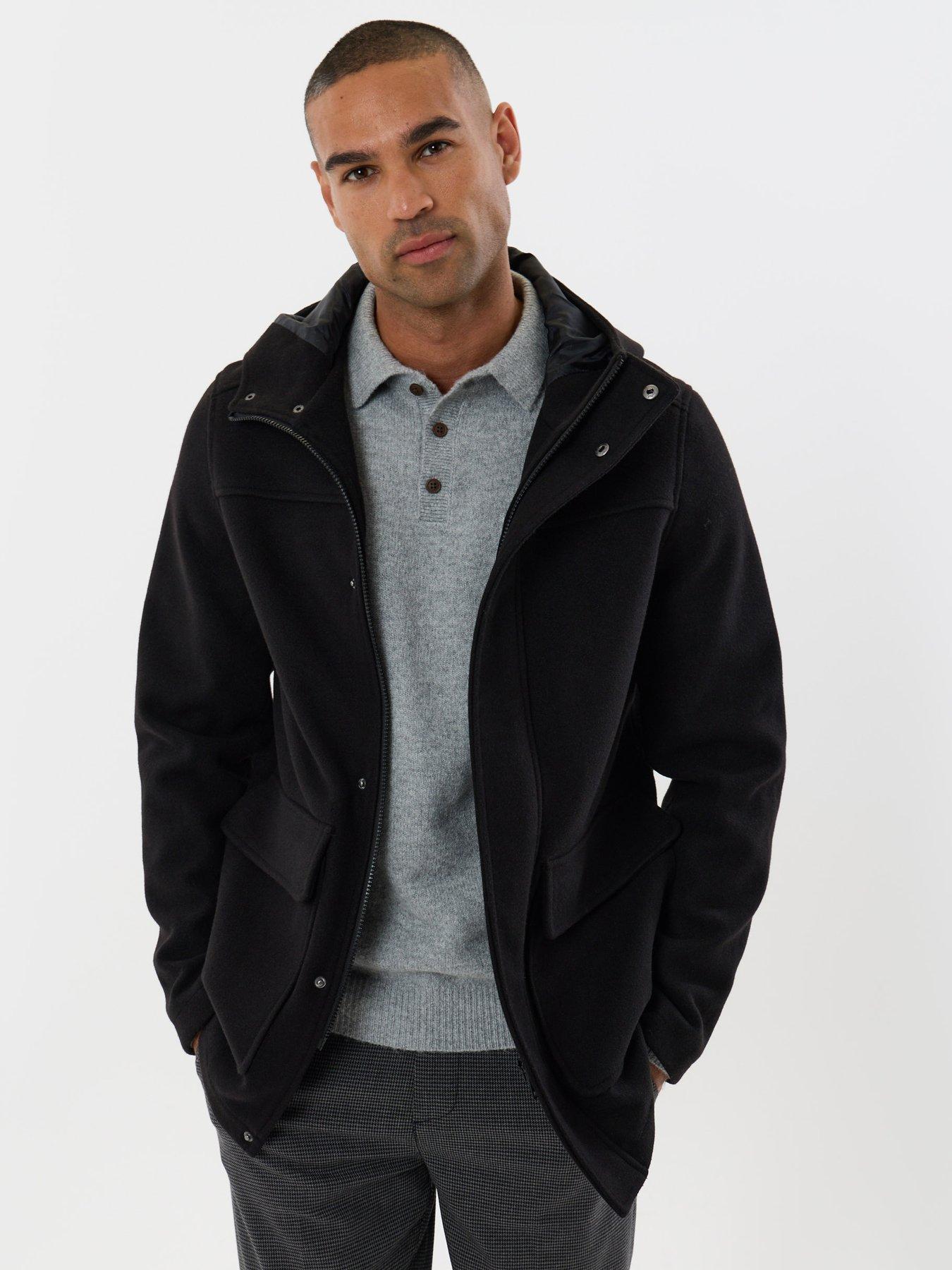 Image 1 of 6 of Threadbare Mens Arnes Faux Wool Hooded Jacket - Black
