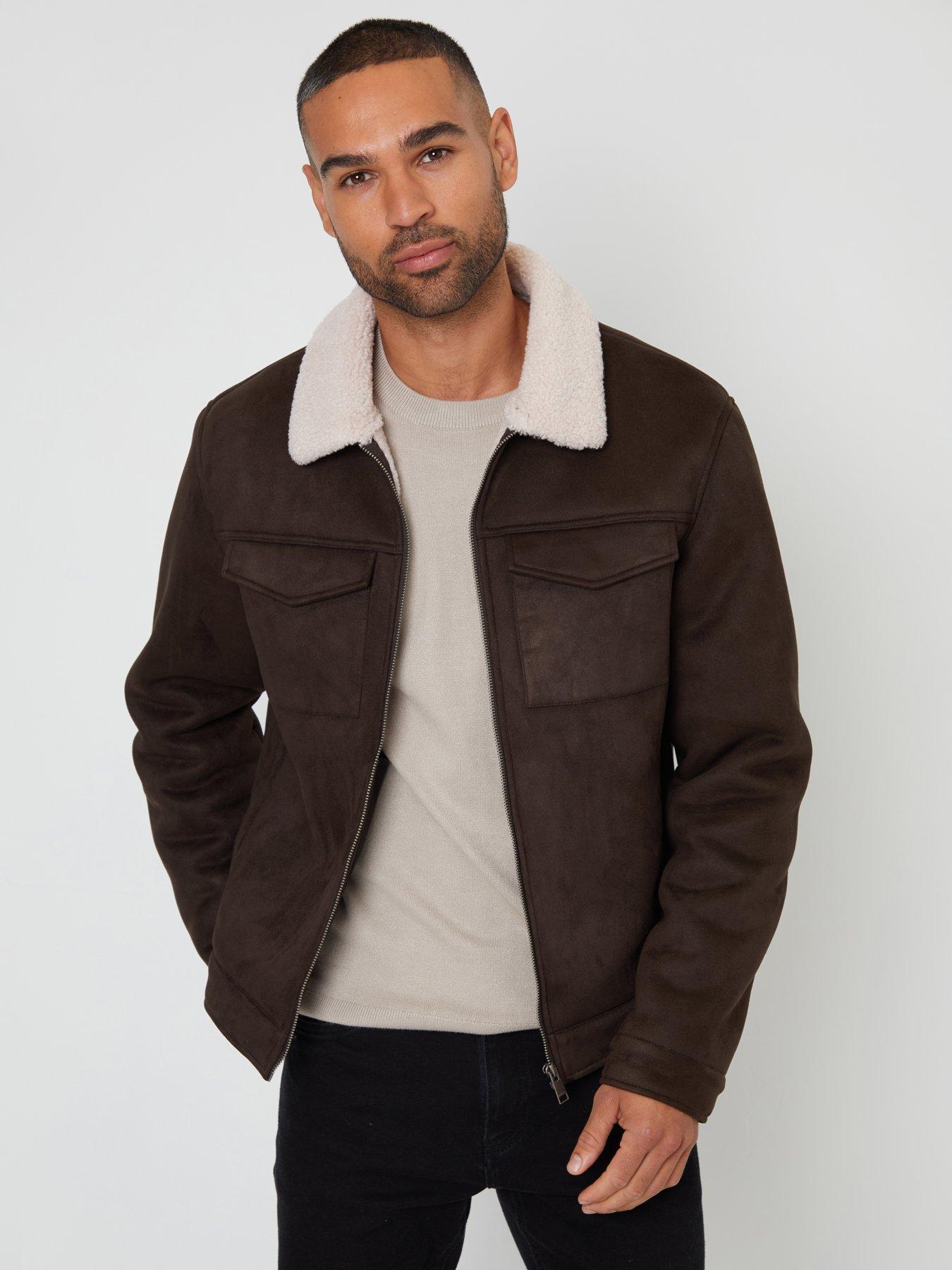 Image 1 of 4 of Threadbare Mens Olpherts Bonded Suede Borg Collar Jacket - Brown
