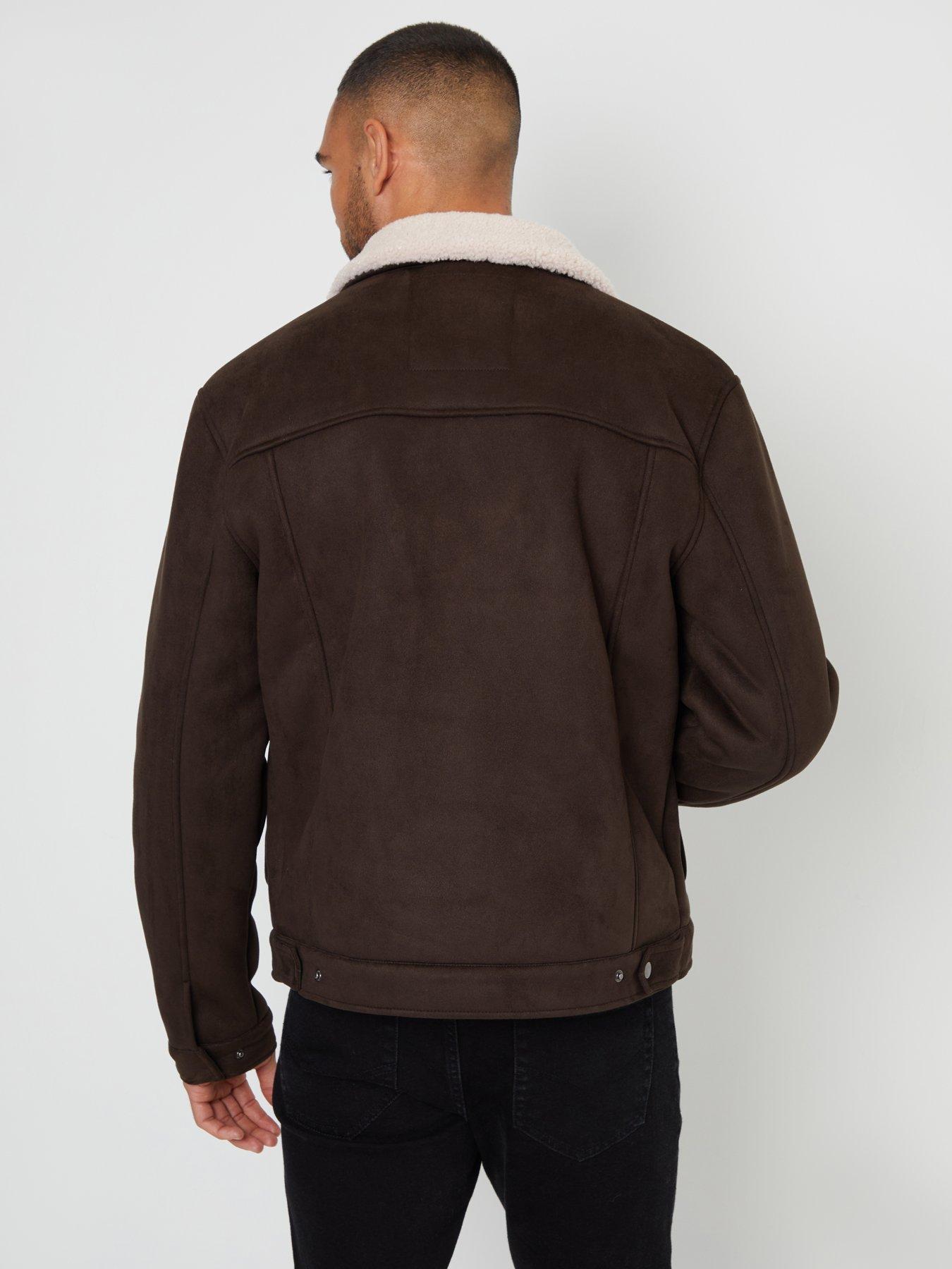 Image 2 of 4 of Threadbare Mens Olpherts Bonded Suede Borg Collar Jacket - Brown