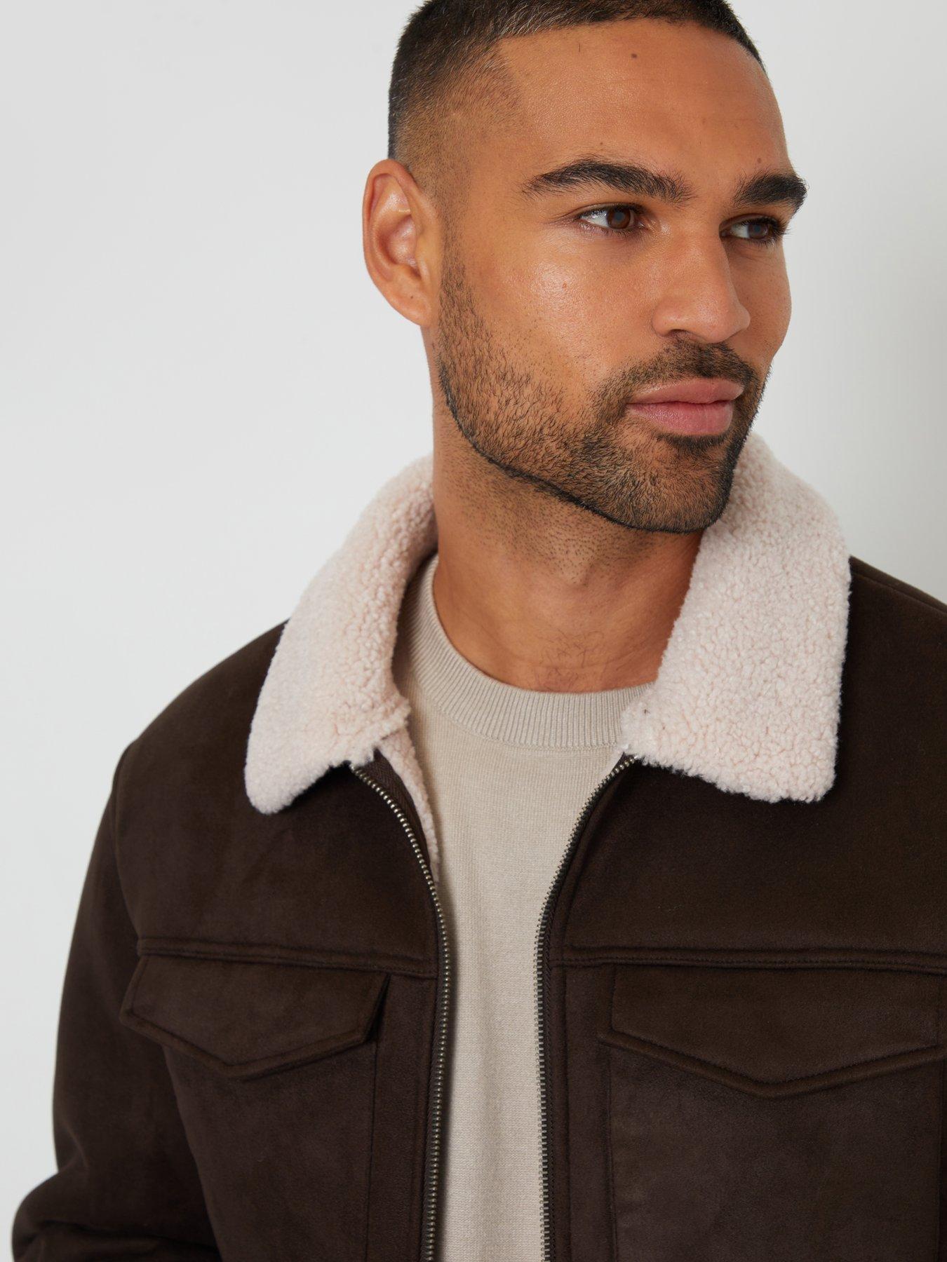 Image 3 of 4 of Threadbare Mens Olpherts Bonded Suede Borg Collar Jacket - Brown
