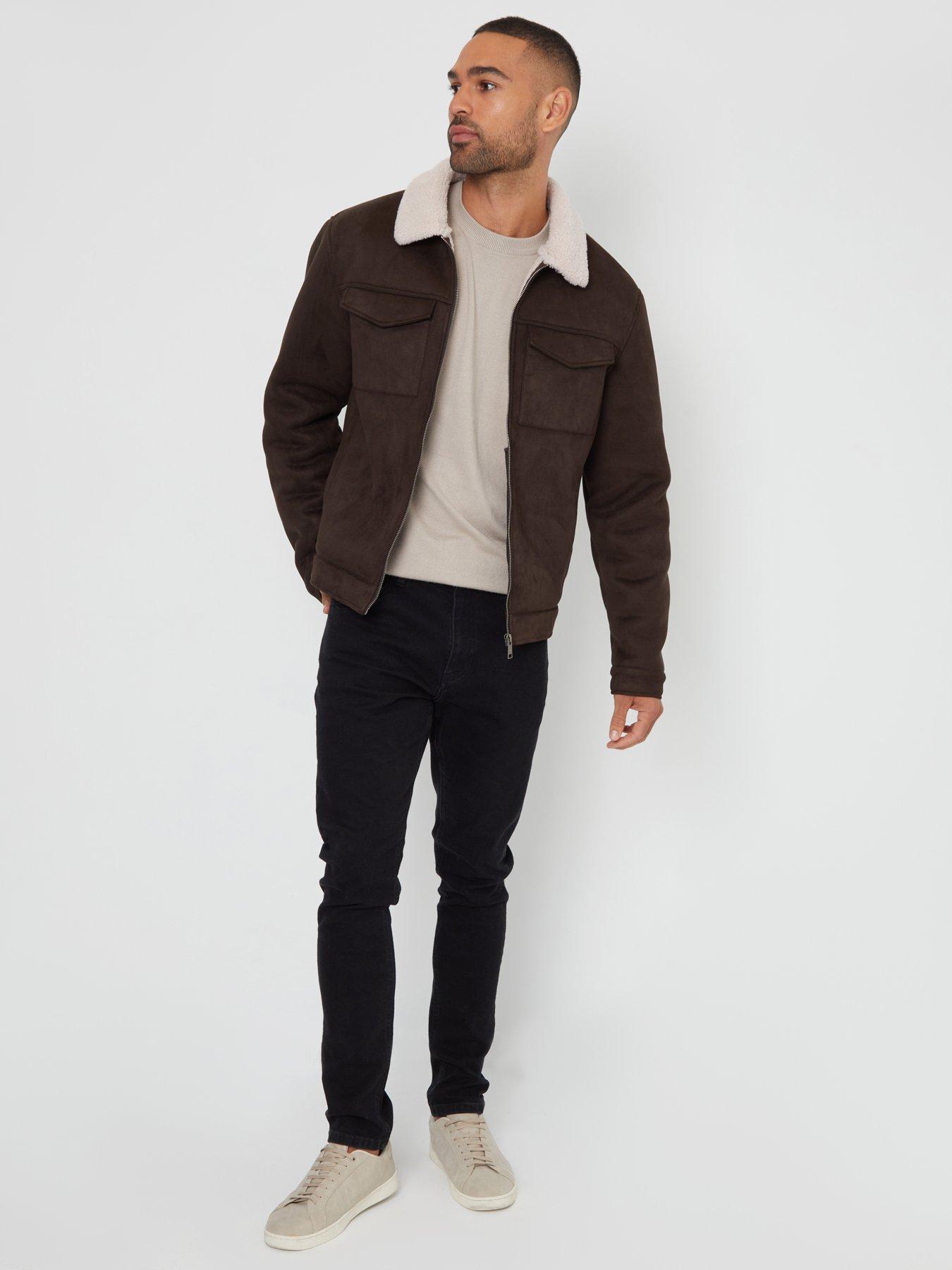 Image 4 of 4 of Threadbare Mens Olpherts Bonded Suede Borg Collar Jacket - Brown