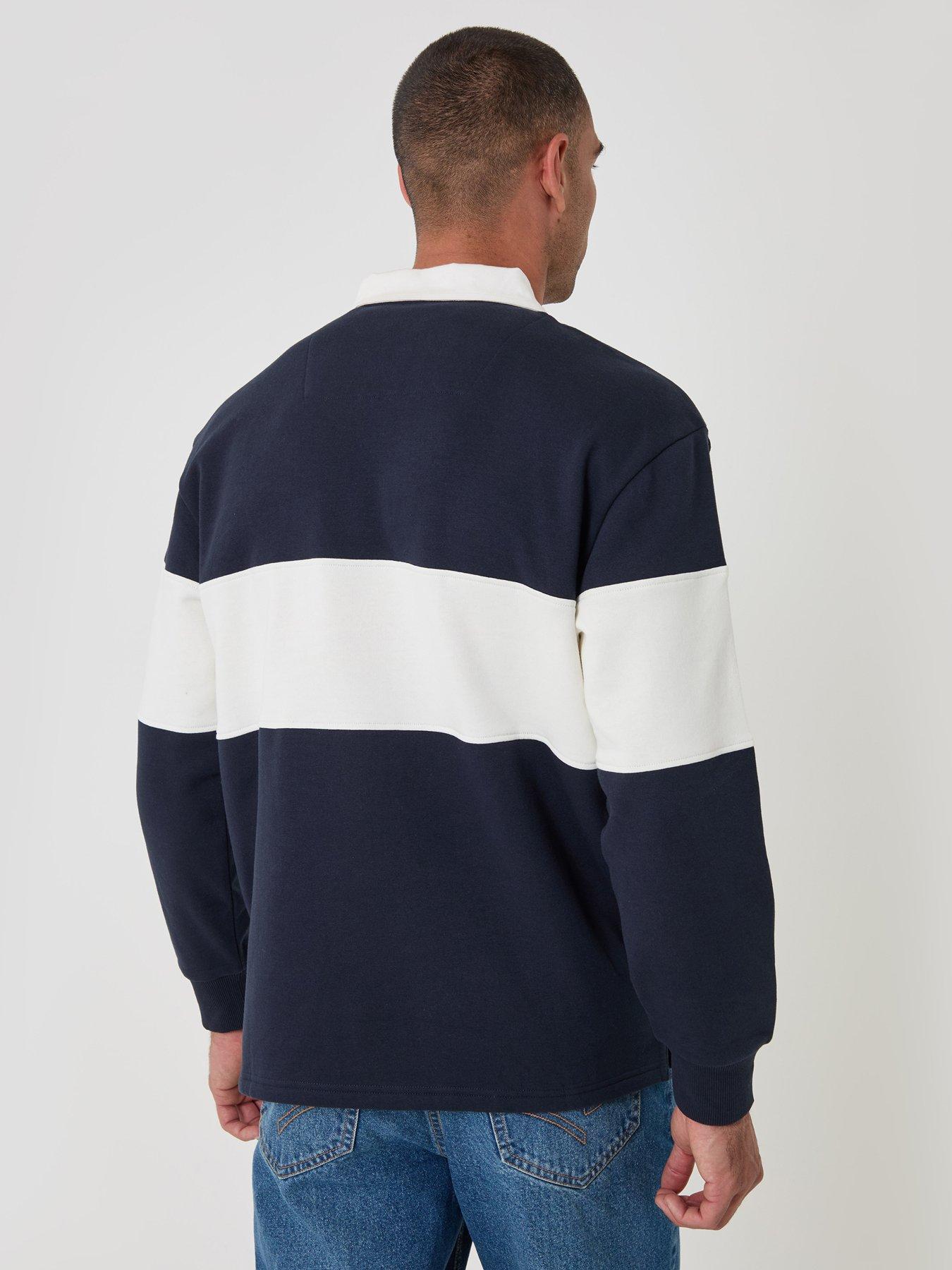 Image 2 of 5 of Threadbare Mens Fleece L/Slv Rugby Elterwater-Navy/Ecru Stripe (Relaxed Fit)