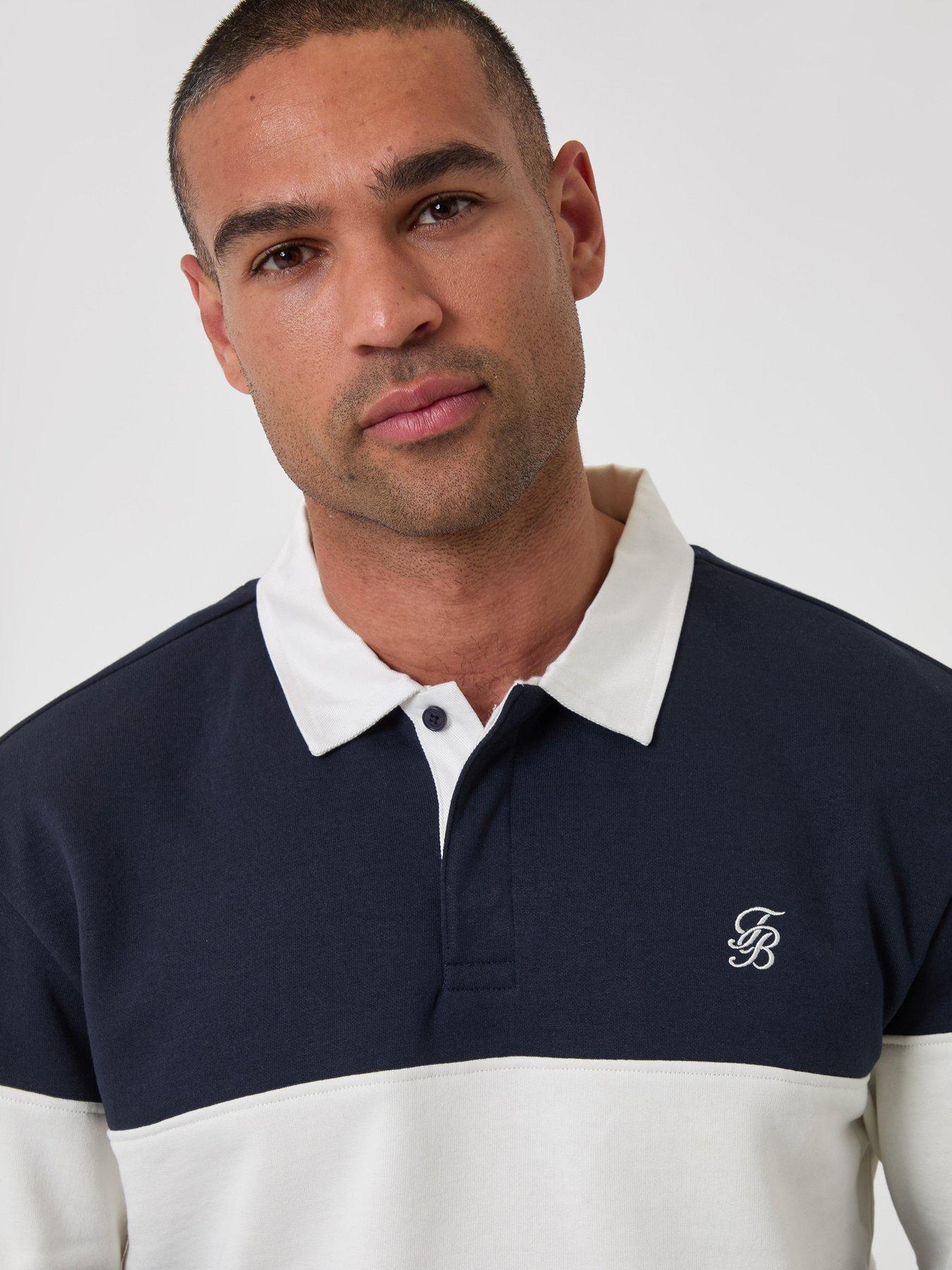 Image 4 of 5 of Threadbare Mens Fleece L/Slv Rugby Elterwater-Navy/Ecru Stripe (Relaxed Fit)