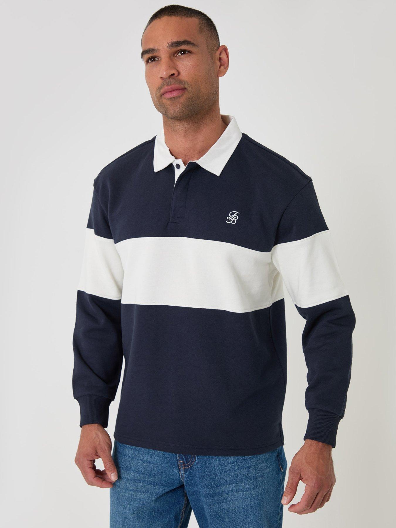 Image 5 of 5 of Threadbare Mens Fleece L/Slv Rugby Elterwater-Navy/Ecru Stripe (Relaxed Fit)