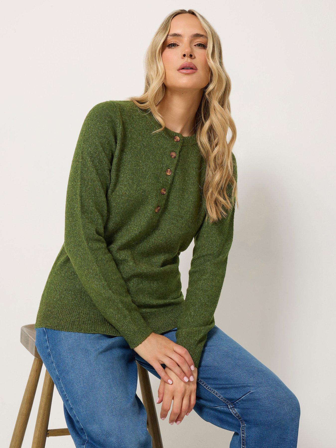 Image 1 of 4 of Long Tall Sally Womens Tall Half Button Jumper - Green
