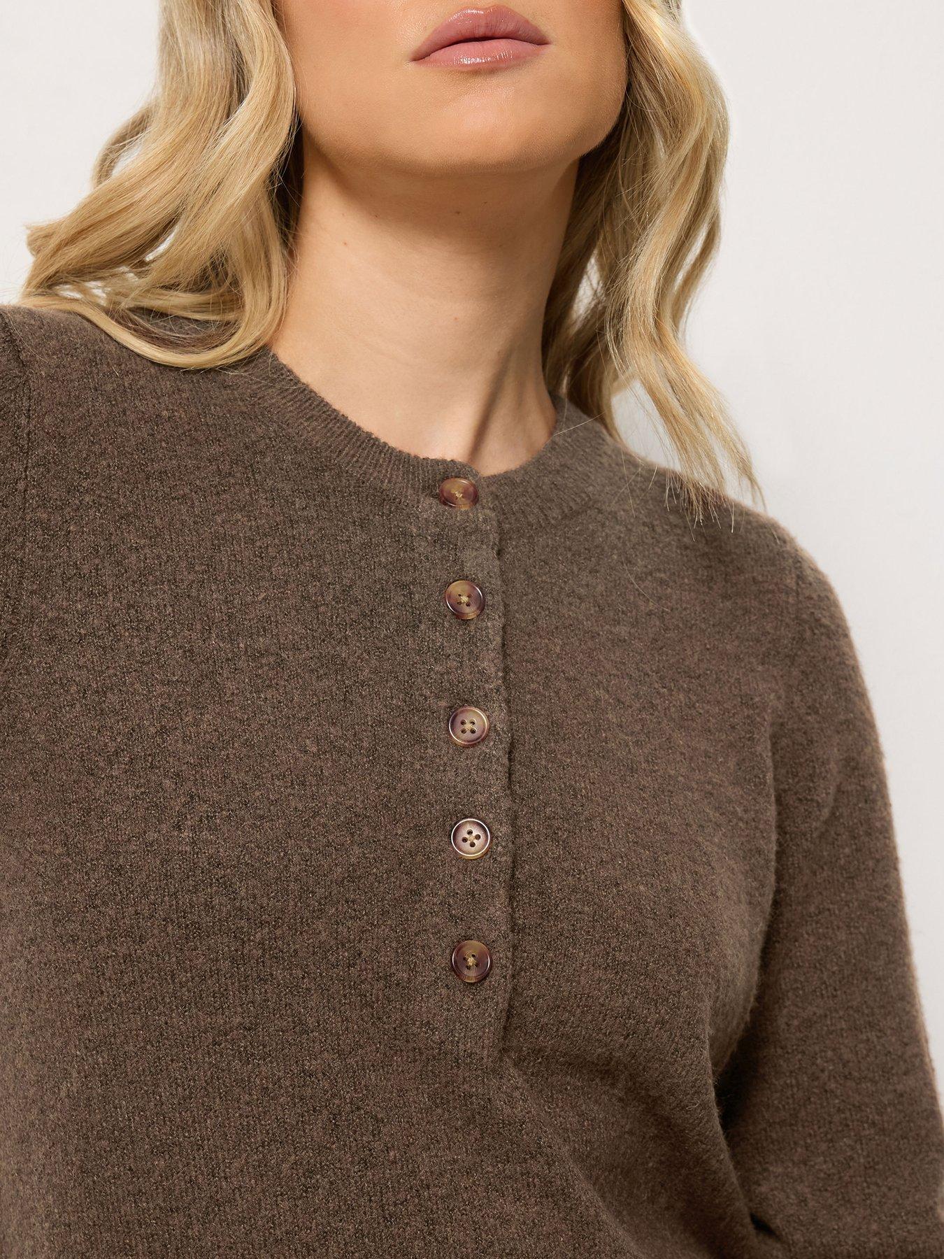 Image 4 of 4 of Long Tall Sally Womens Tall Half Button Jumper - Brown