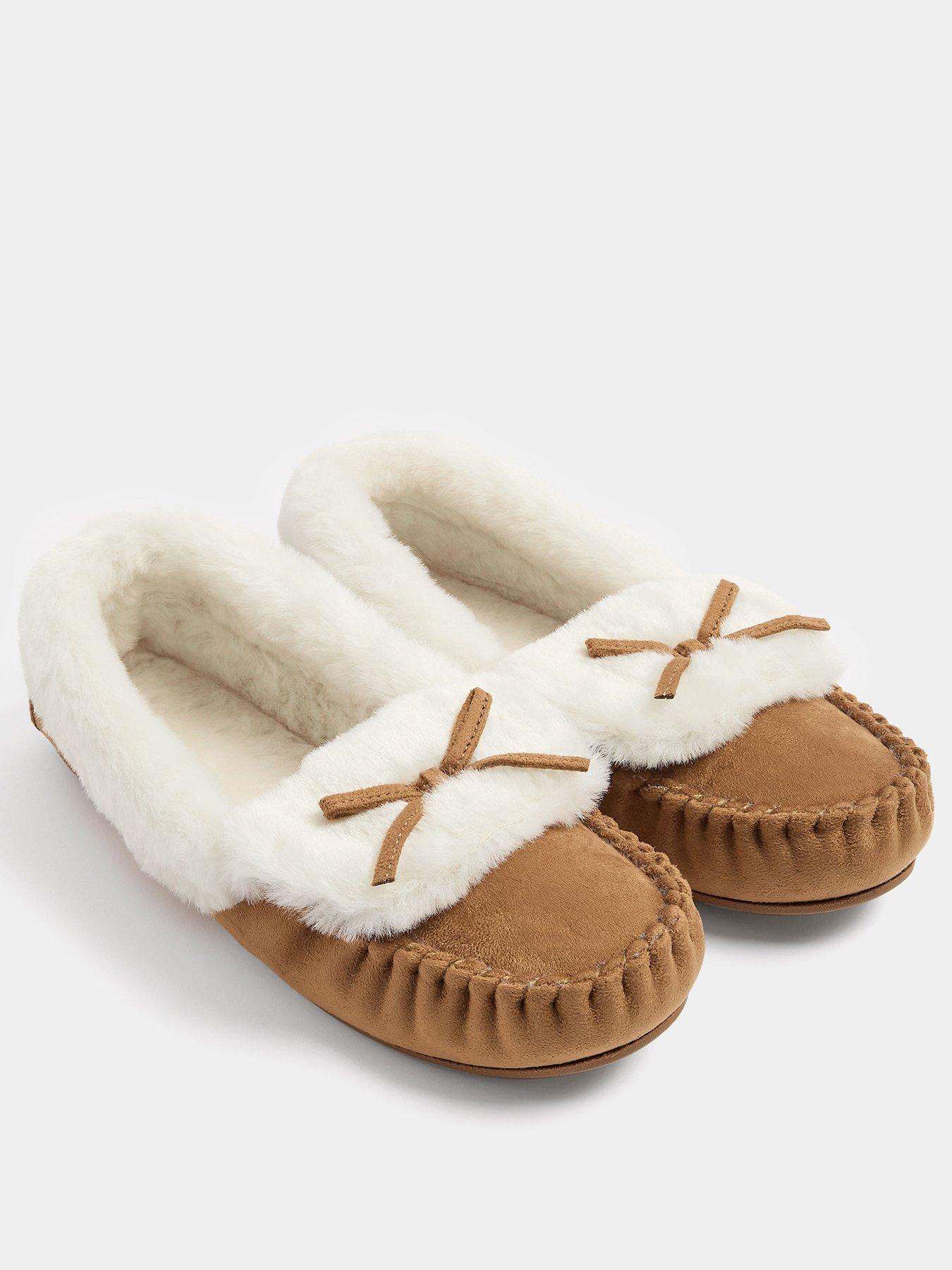Image 2 of 4 of Yours Womens Bow Detail Faux Fur Trim Slippers - Brown