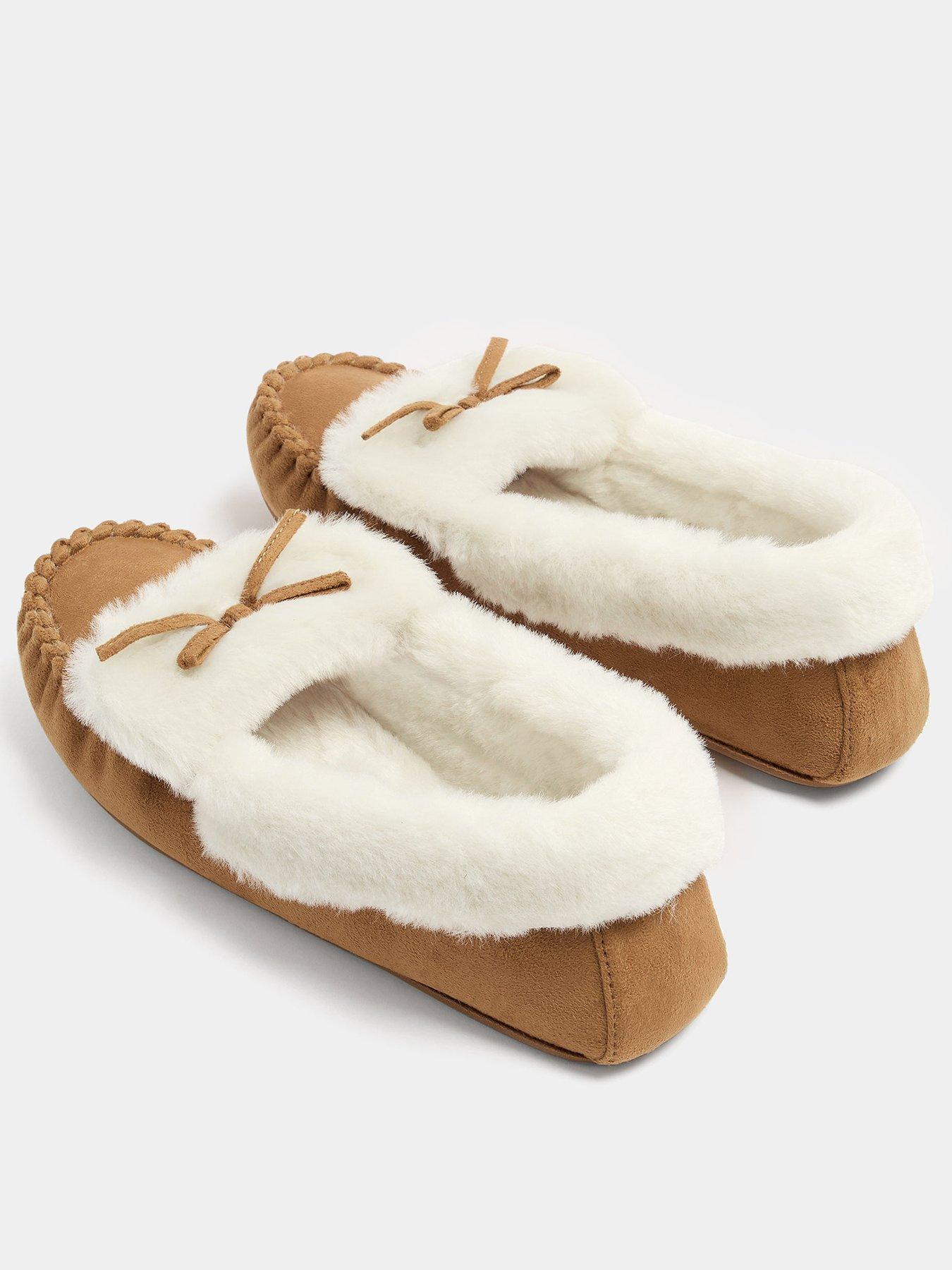 Image 3 of 4 of Yours Womens Bow Detail Faux Fur Trim Slippers - Brown