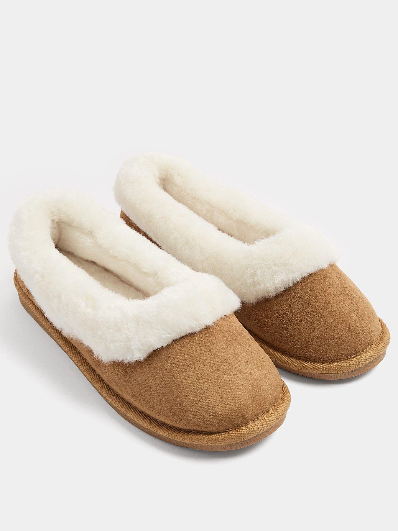 Image 2 of 4 of Yours Womens Faux Suede Plush Trim Ballet Slippers - Brown