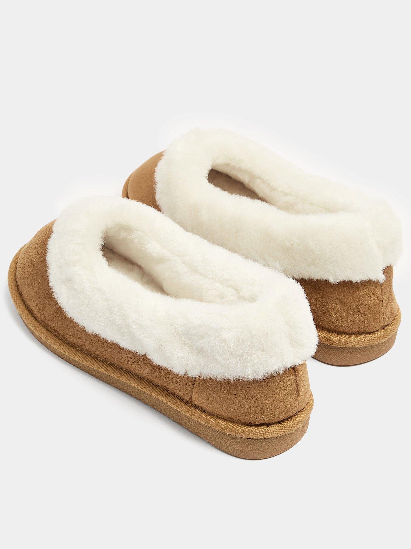 Image 3 of 4 of Yours Womens Faux Suede Plush Trim Ballet Slippers - Brown
