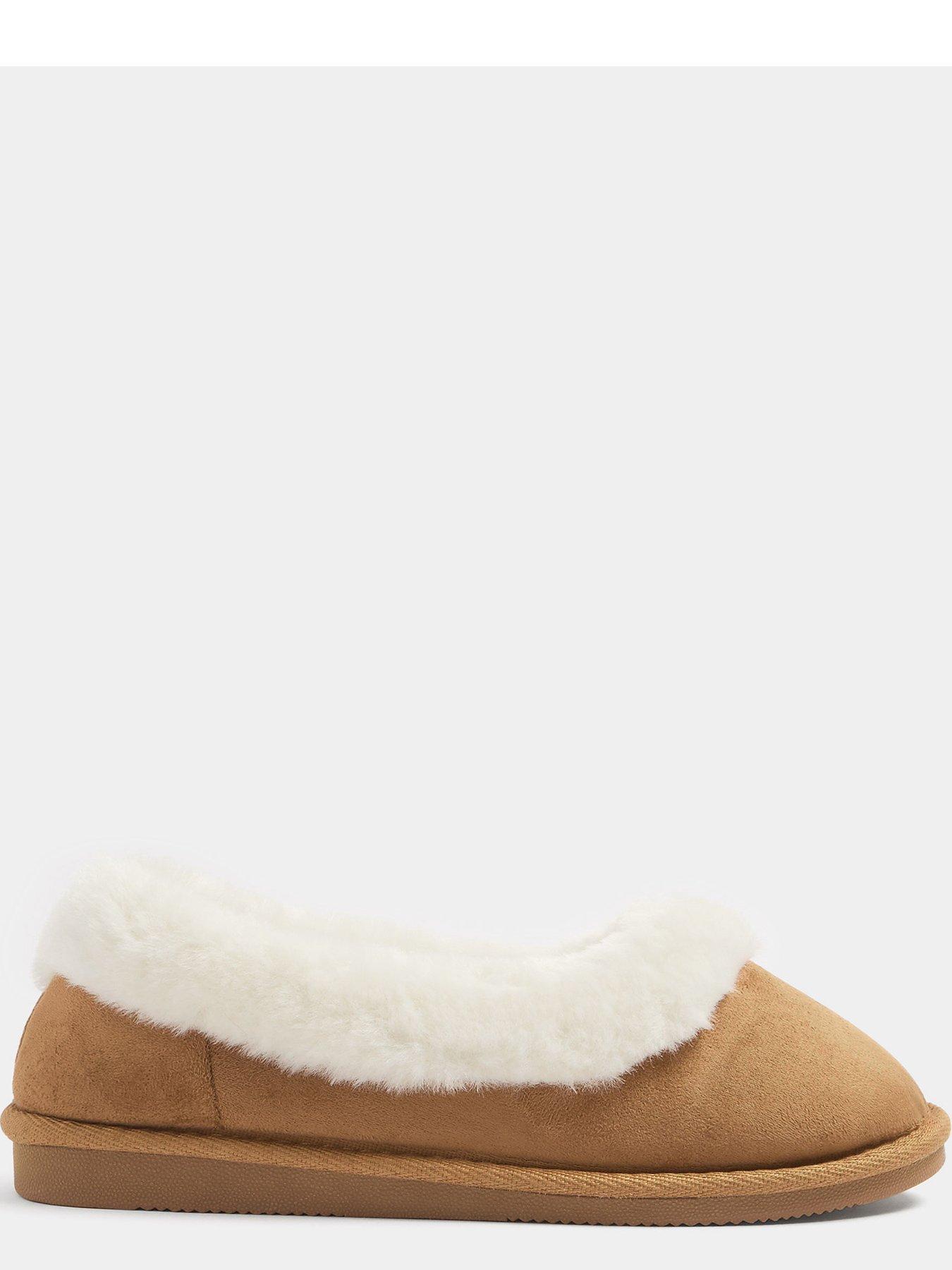 Image 4 of 4 of Yours Womens Faux Suede Plush Trim Ballet Slippers - Brown