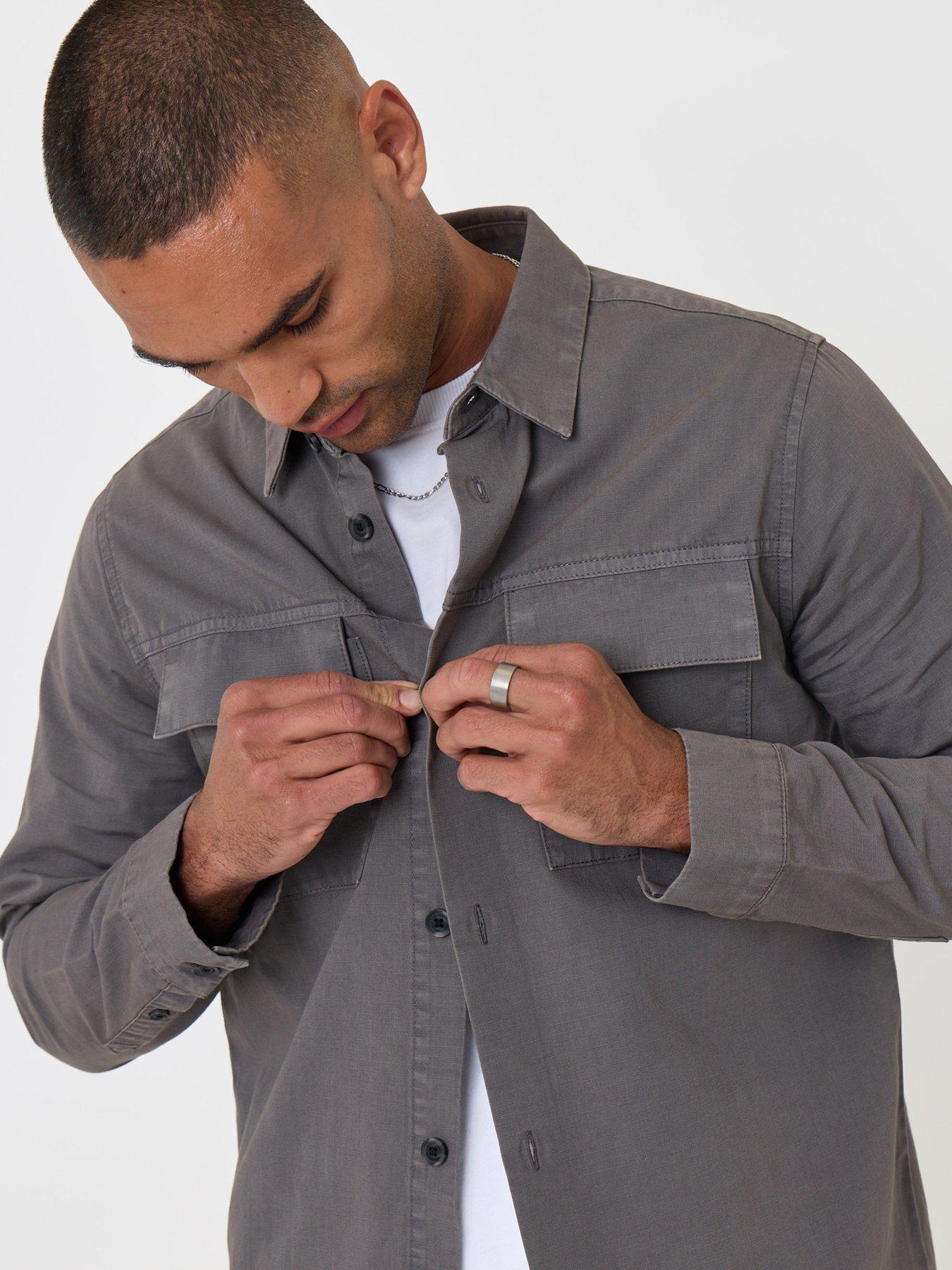 Image 4 of 5 of Threadbare Mens Shacket L/Slv Clergy - Slate (Regular Fit)