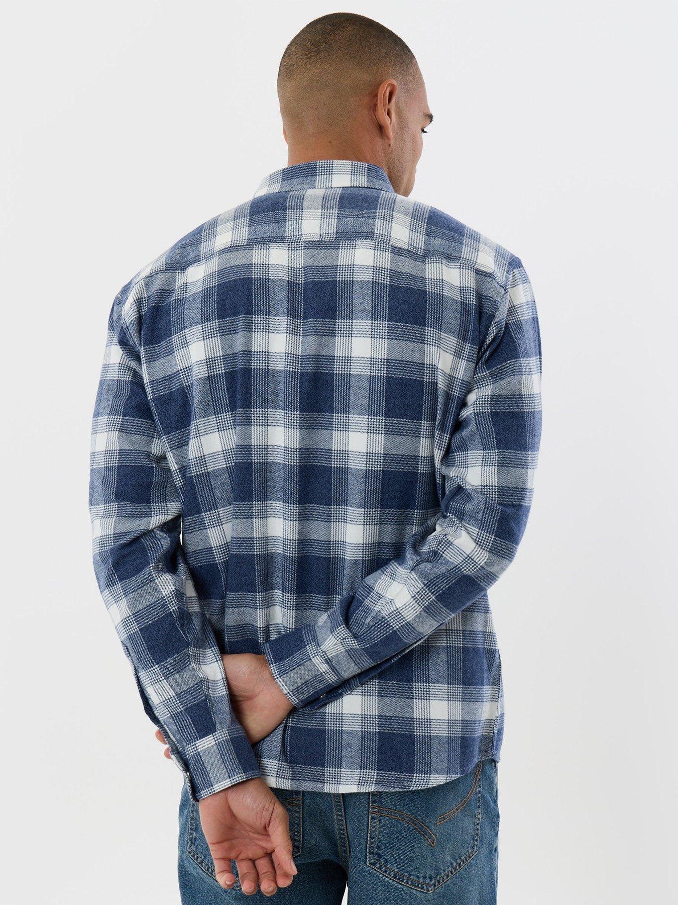 Image 2 of 5 of Threadbare Mens Brushed Check Popper Front Long Sleeve Shirt - Blue