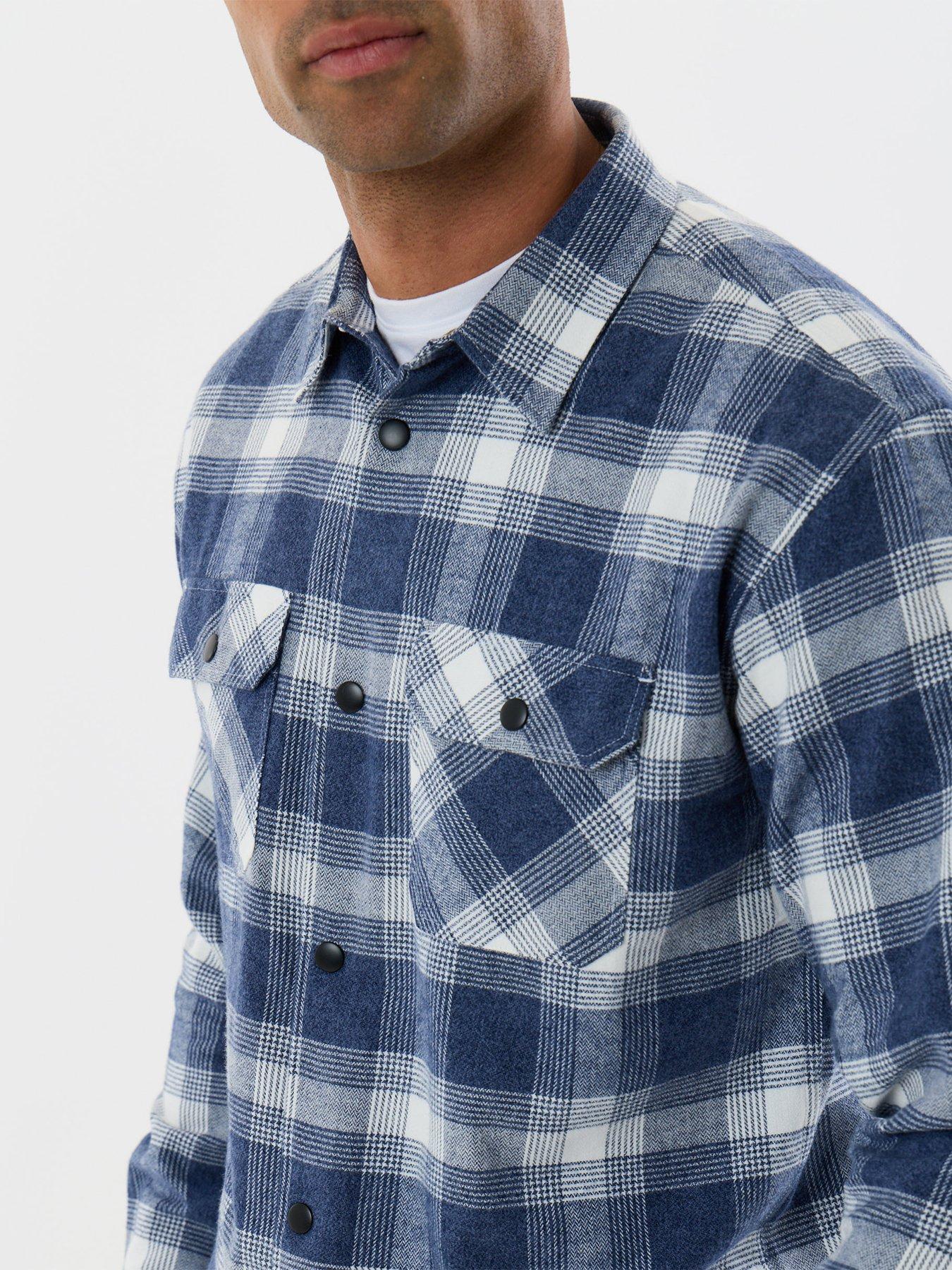 Image 4 of 5 of Threadbare Mens Brushed Check Popper Front Long Sleeve Shirt - Blue