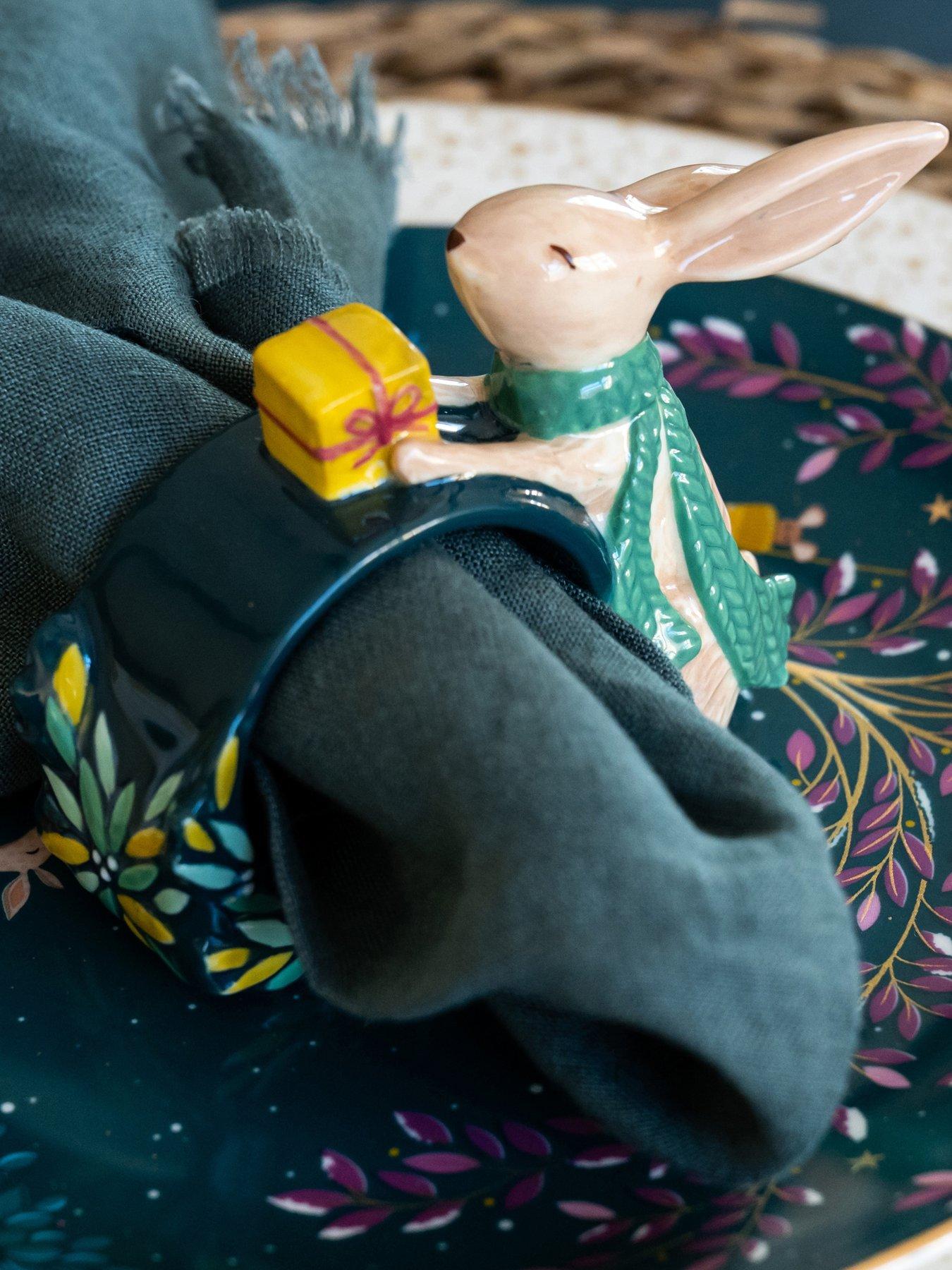 Image 1 of 3 of Sara Miller Woodland Tales Set Of 2 Rabbit Napkin Rings
