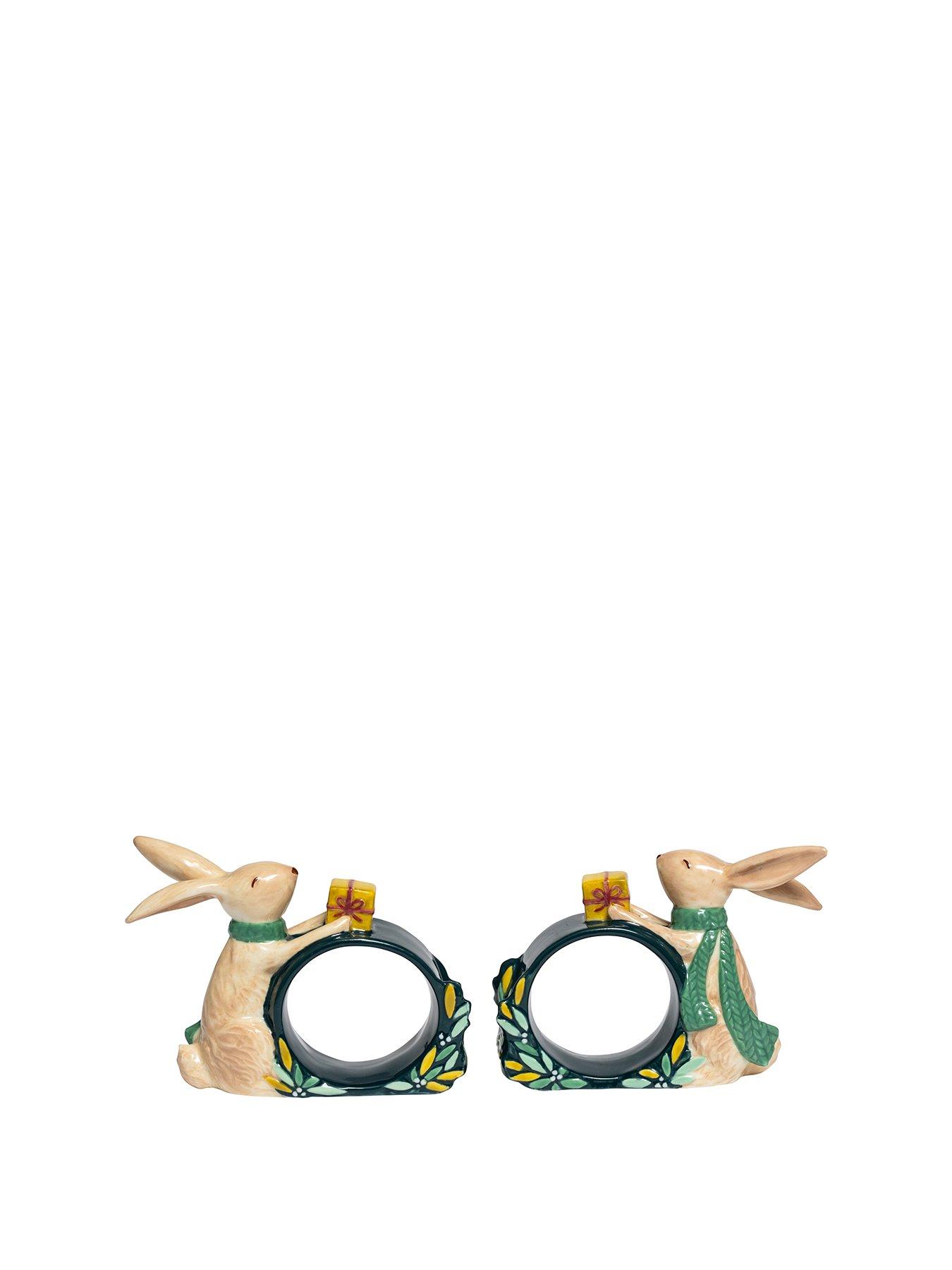 Image 2 of 3 of Sara Miller Woodland Tales Set Of 2 Rabbit Napkin Rings