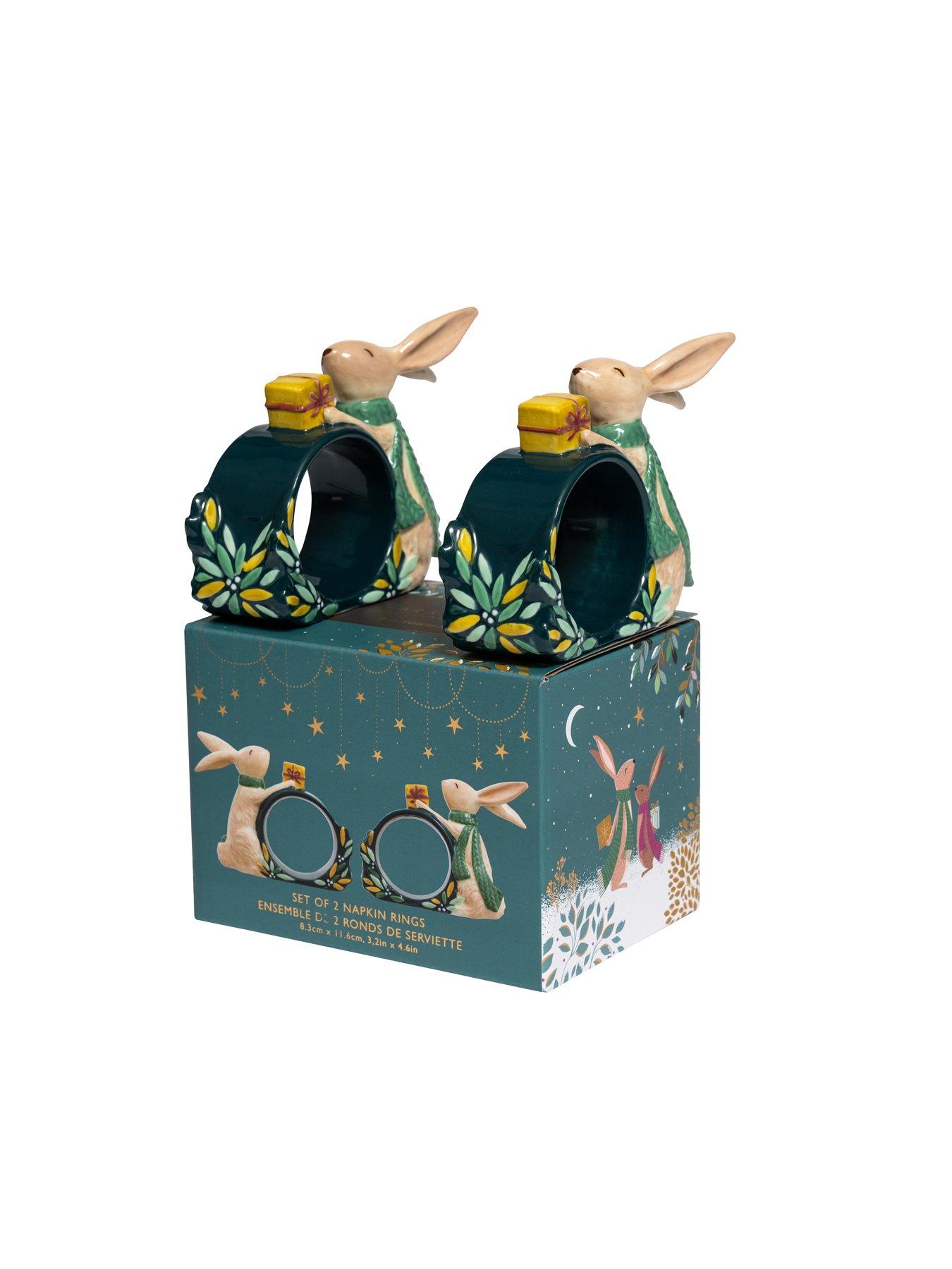 Image 3 of 3 of Sara Miller Woodland Tales Set Of 2 Rabbit Napkin Rings