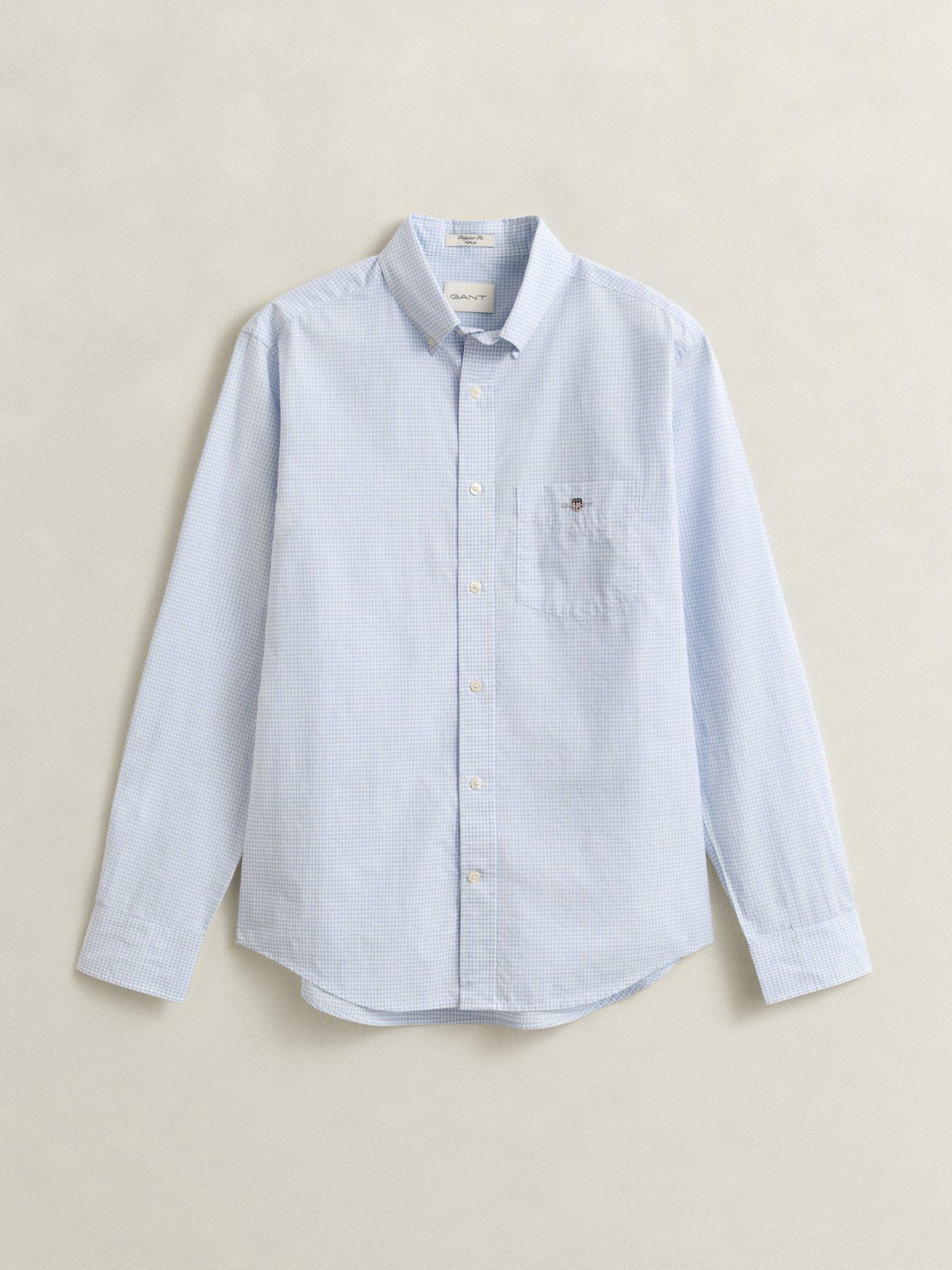 Image 5 of 5 of GANT Mens Regular Fit Poplin Gingham Button-Down Collar Shirt - Light Blue