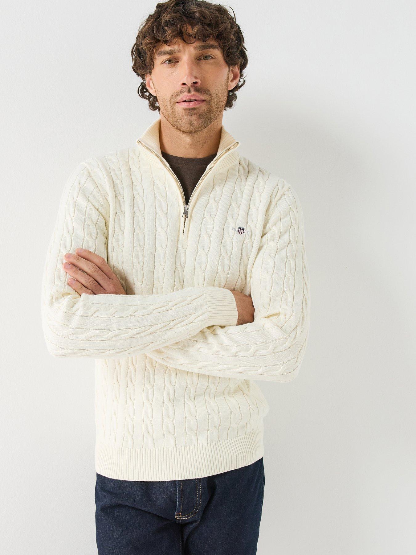 Image 1 of 6 of GANT Gant Cable Knit Half-Zip Sweater - Cream