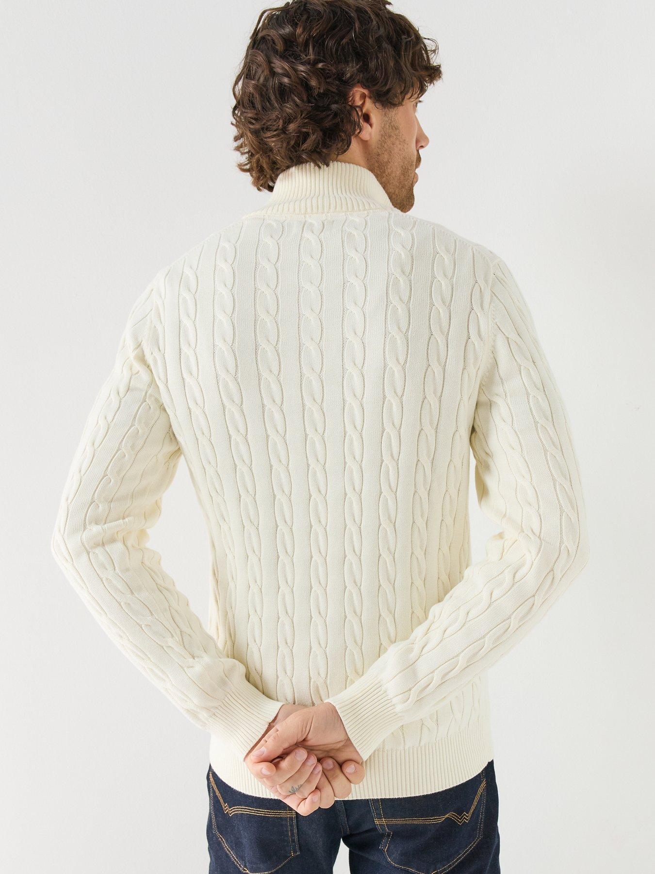Image 2 of 6 of GANT Gant Cable Knit Half-Zip Sweater - Cream