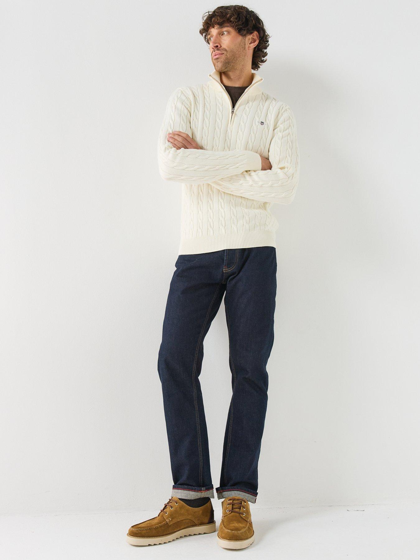 Image 3 of 6 of GANT Gant Cable Knit Half-Zip Sweater - Cream