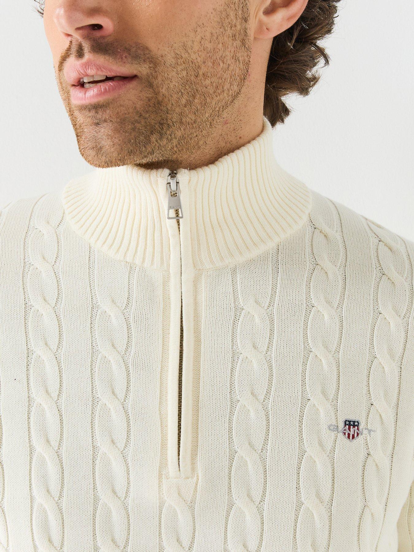 Image 4 of 6 of GANT Gant Cable Knit Half-Zip Sweater - Cream