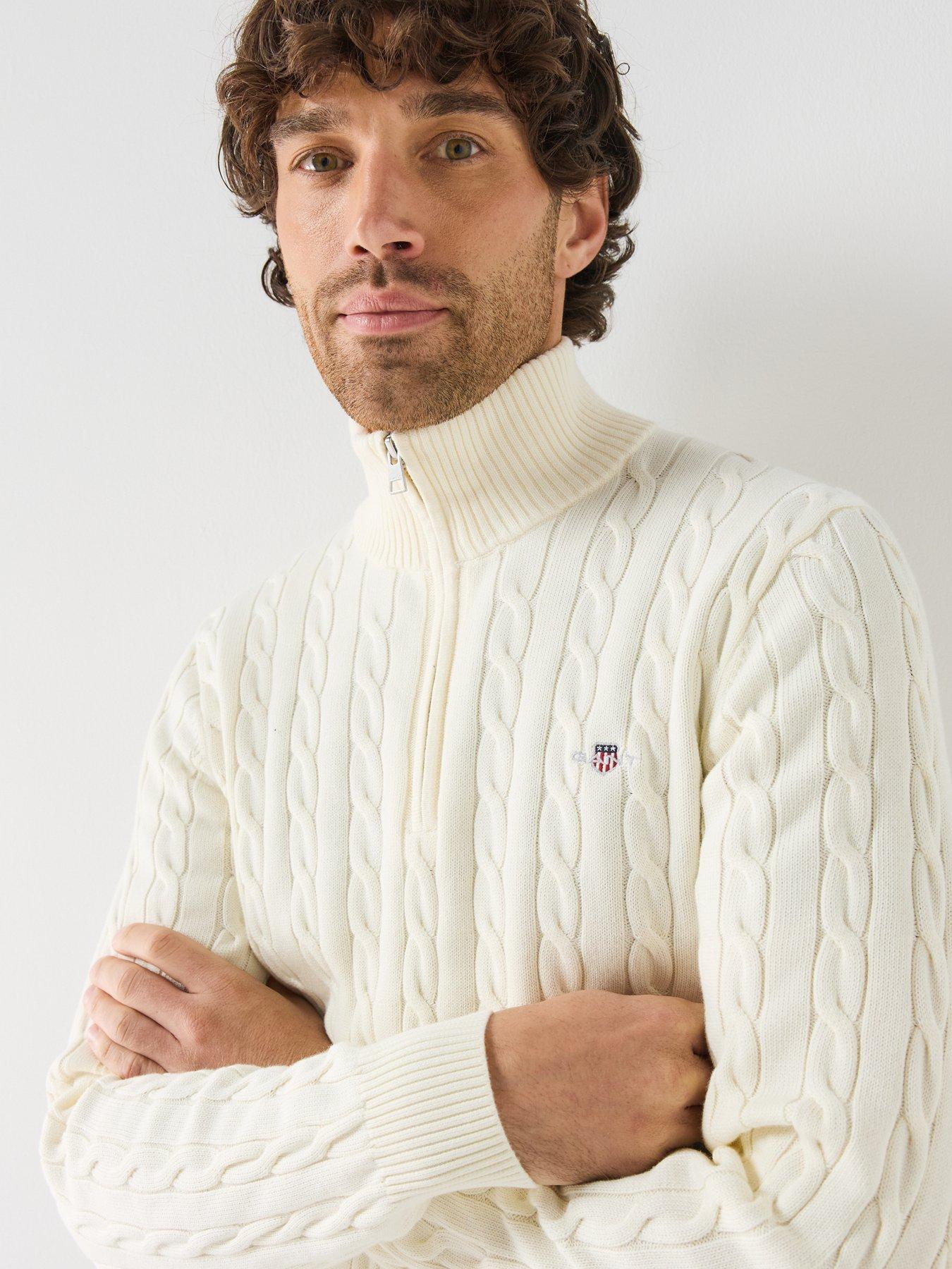 Image 5 of 6 of GANT Gant Cable Knit Half-Zip Sweater - Cream