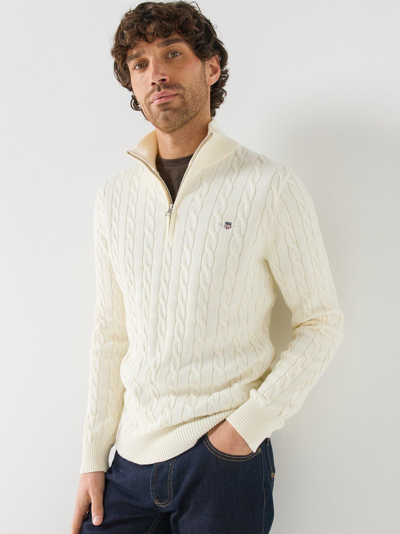 Image 6 of 6 of GANT Gant Cable Knit Half-Zip Sweater - Cream