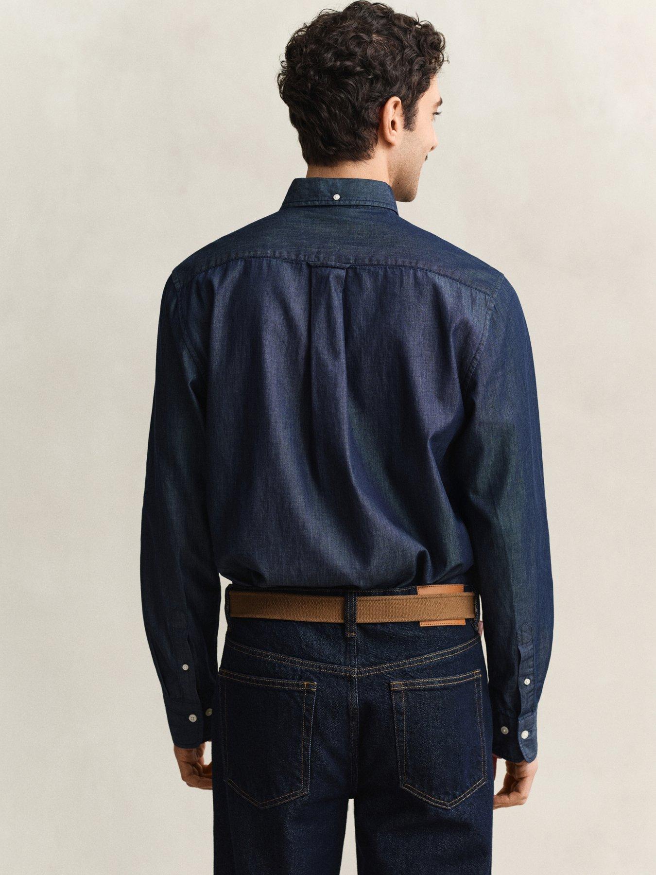 Image 2 of 4 of GANT Mens Regular Fit Long Sleeve Shirt - Dark Blue