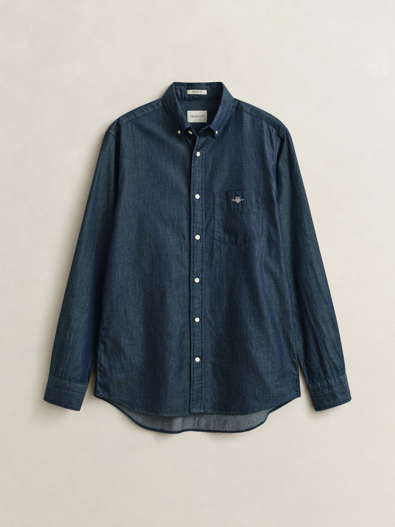 Image 4 of 4 of GANT Mens Regular Fit Long Sleeve Shirt - Dark Blue