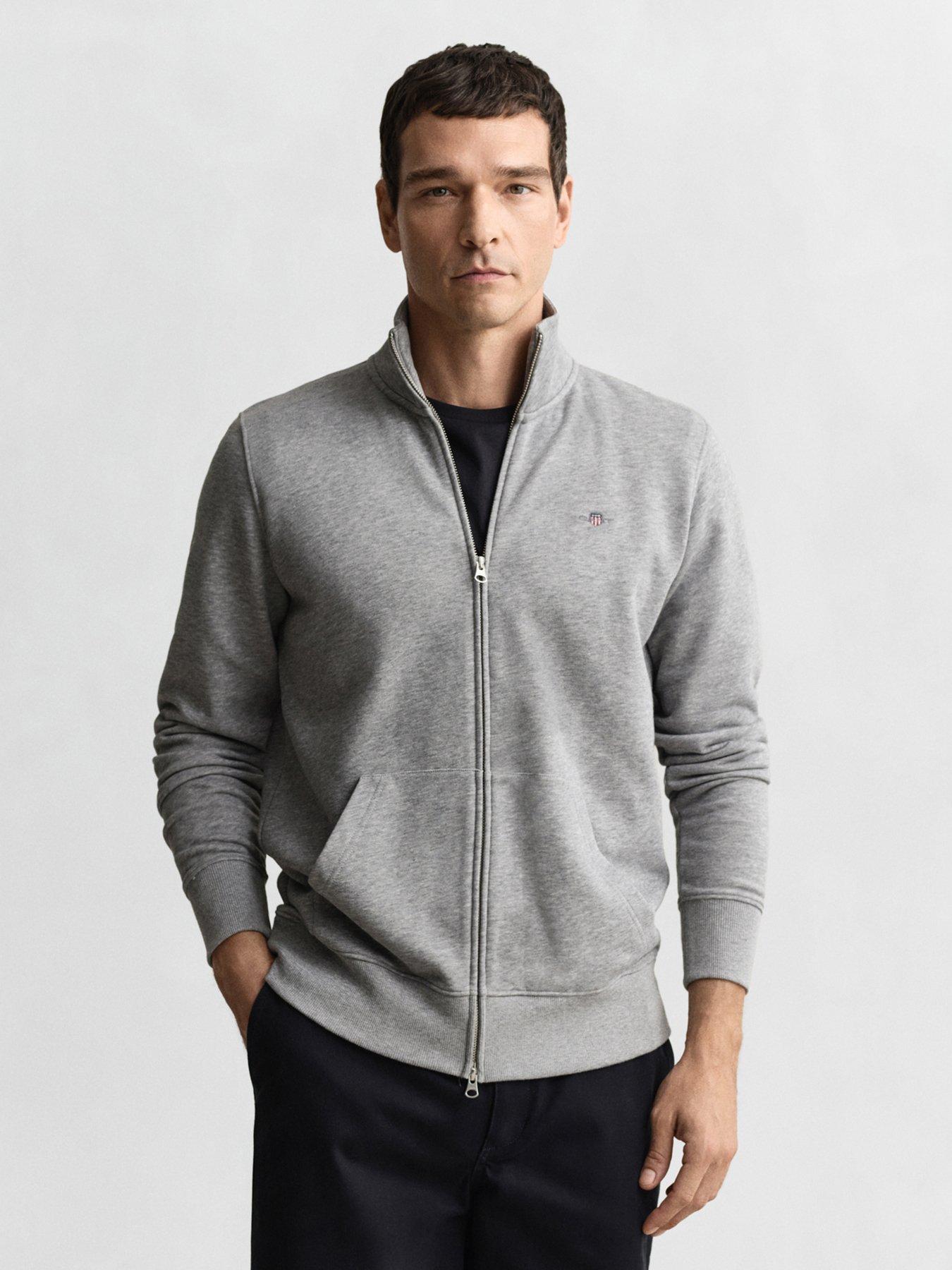Image 1 of 5 of GANT Mens Regular Shield Full Zip Sweatshirt - Light Grey