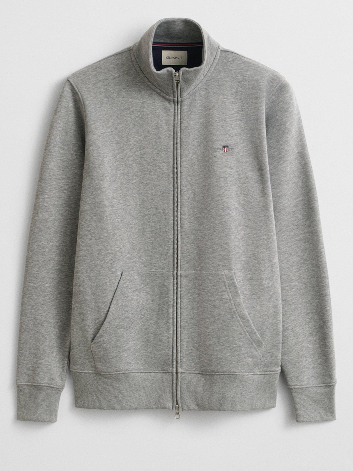 Image 5 of 5 of GANT Mens Regular Shield Full Zip Sweatshirt - Light Grey