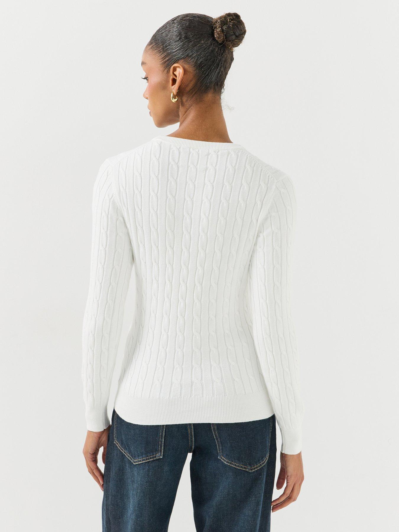 Image 2 of 6 of GANT Womens Classic Cable Knit Crew Neck Jumper - White