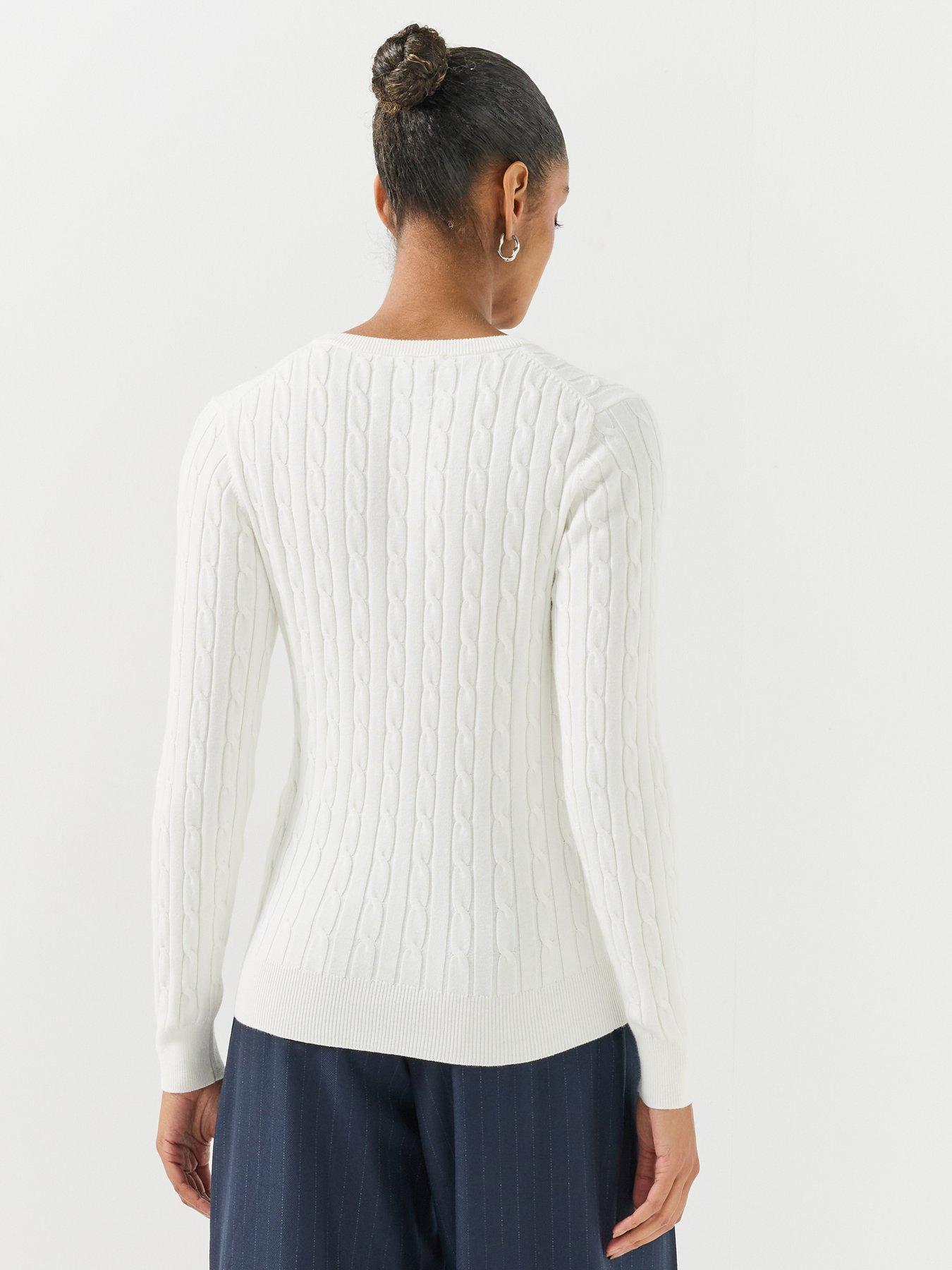 Image 2 of 5 of GANT Womens Classic Cable V-Neck Slim Fit Jumper - White