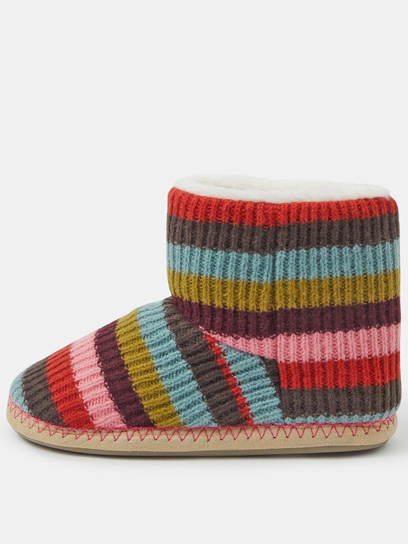 Image 1 of 3 of Accessorize Womens Rainbow Stripe Cosy Lined Slip-On Slipper Boots - Multi