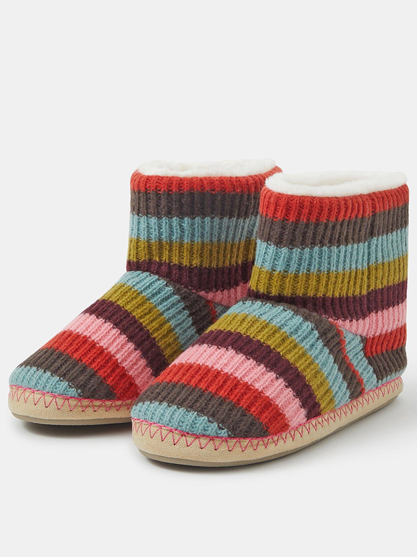 Image 2 of 3 of Accessorize Womens Rainbow Stripe Cosy Lined Slip-On Slipper Boots - Multi
