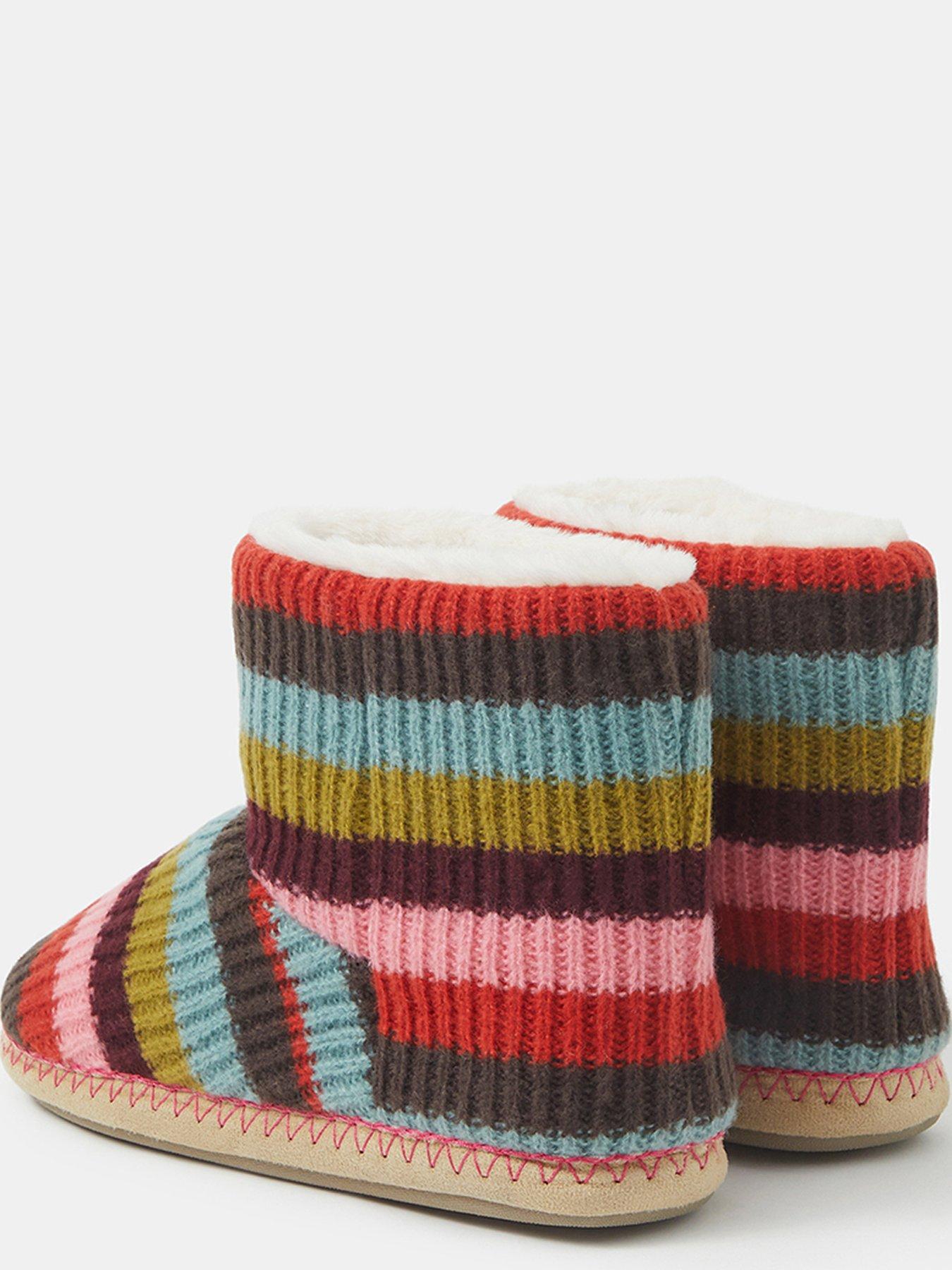 Image 3 of 3 of Accessorize Womens Rainbow Stripe Cosy Lined Slip-On Slipper Boots - Multi