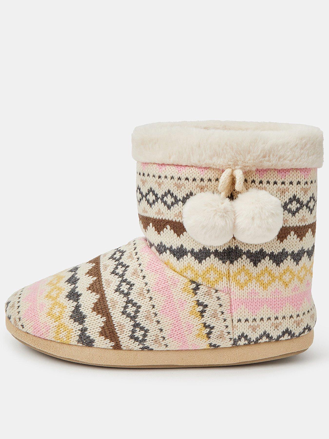 Image 1 of 4 of Accessorize Womens Fair Isle Faux Fur Slipper Boots - Multi