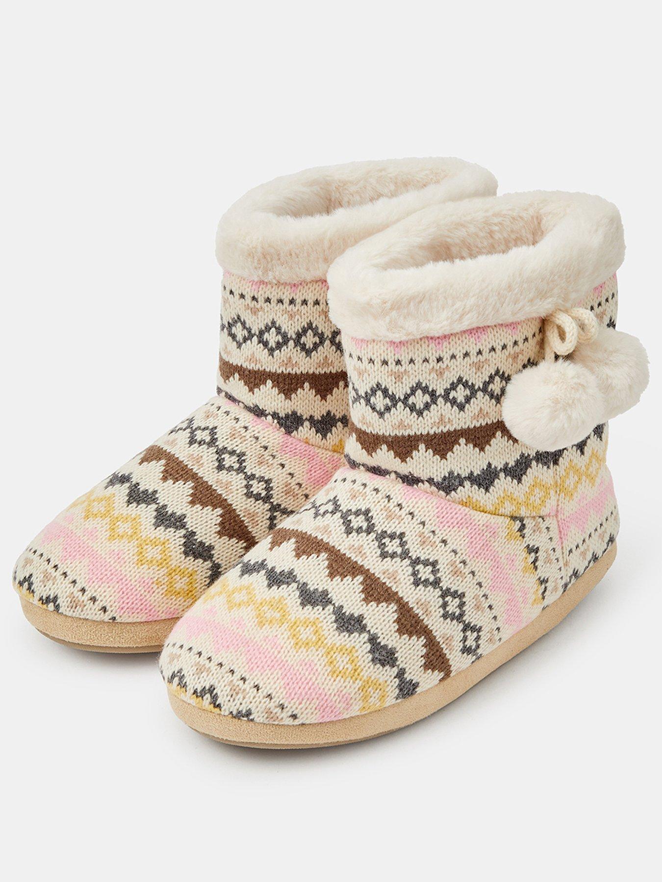 Image 2 of 4 of Accessorize Womens Fair Isle Faux Fur Slipper Boots - Multi