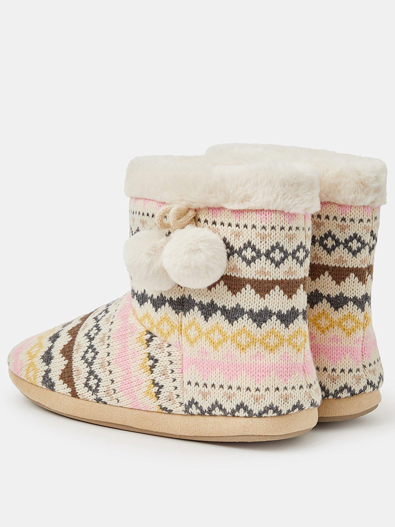 Image 3 of 4 of Accessorize Womens Fair Isle Faux Fur Slipper Boots - Multi